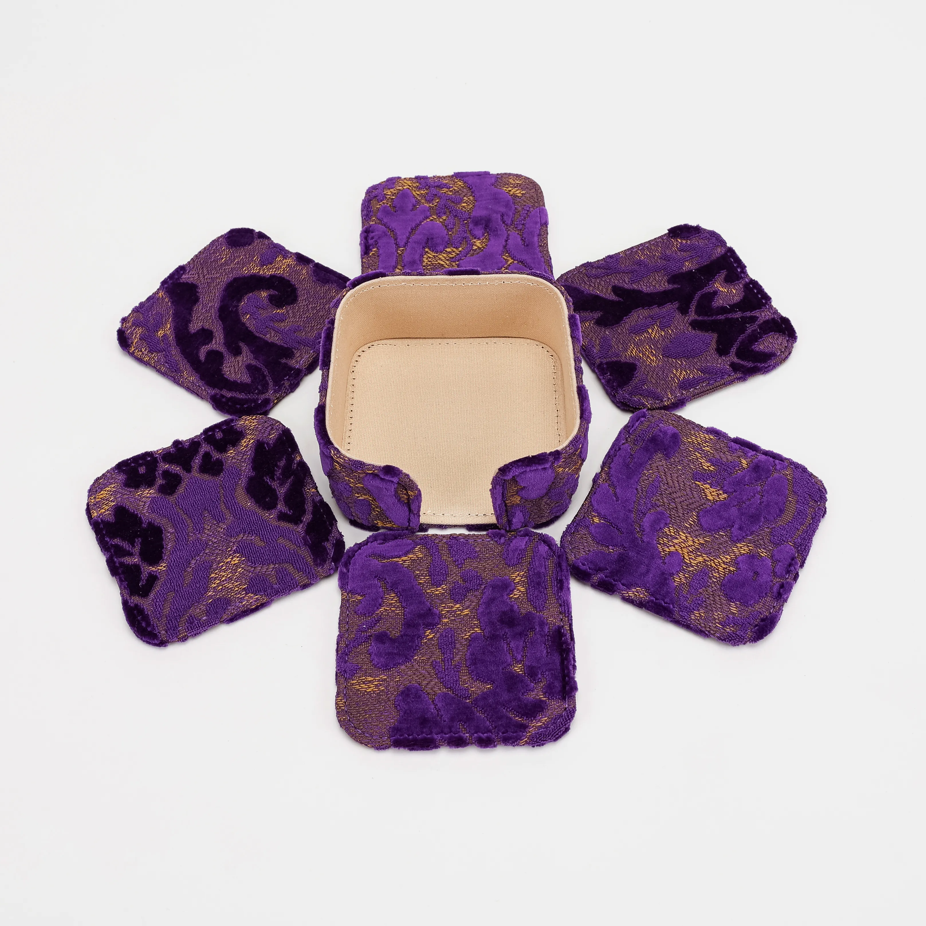 Burnout Velvet Purple Square Coaster Set with Holder - Image 7