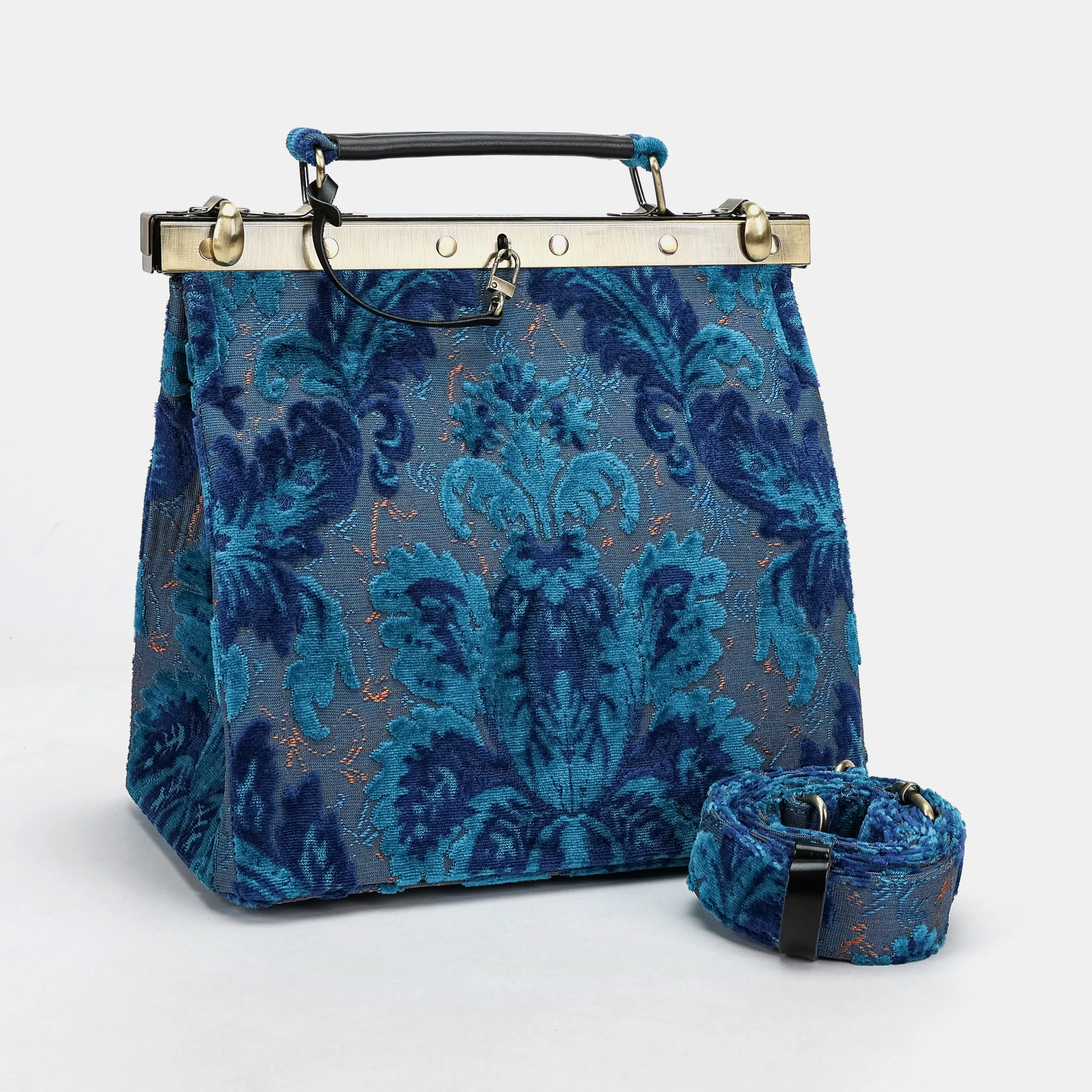 Burnout Velvet Revival Aqua Cecile Carpet Purse Gladstone Bag - Image 5