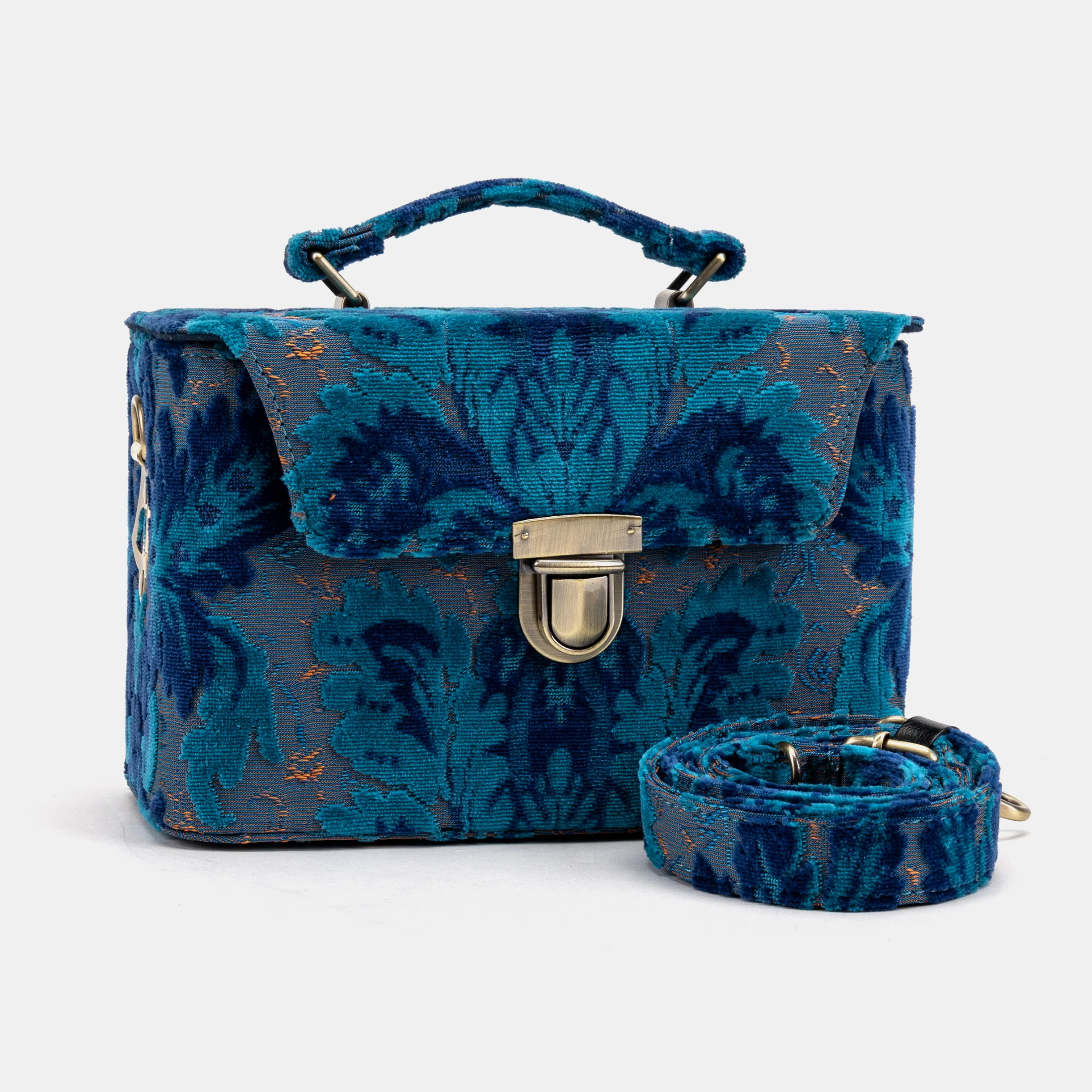 Burnout Velvet Revival Aqua Clara Medium Train Case Purse