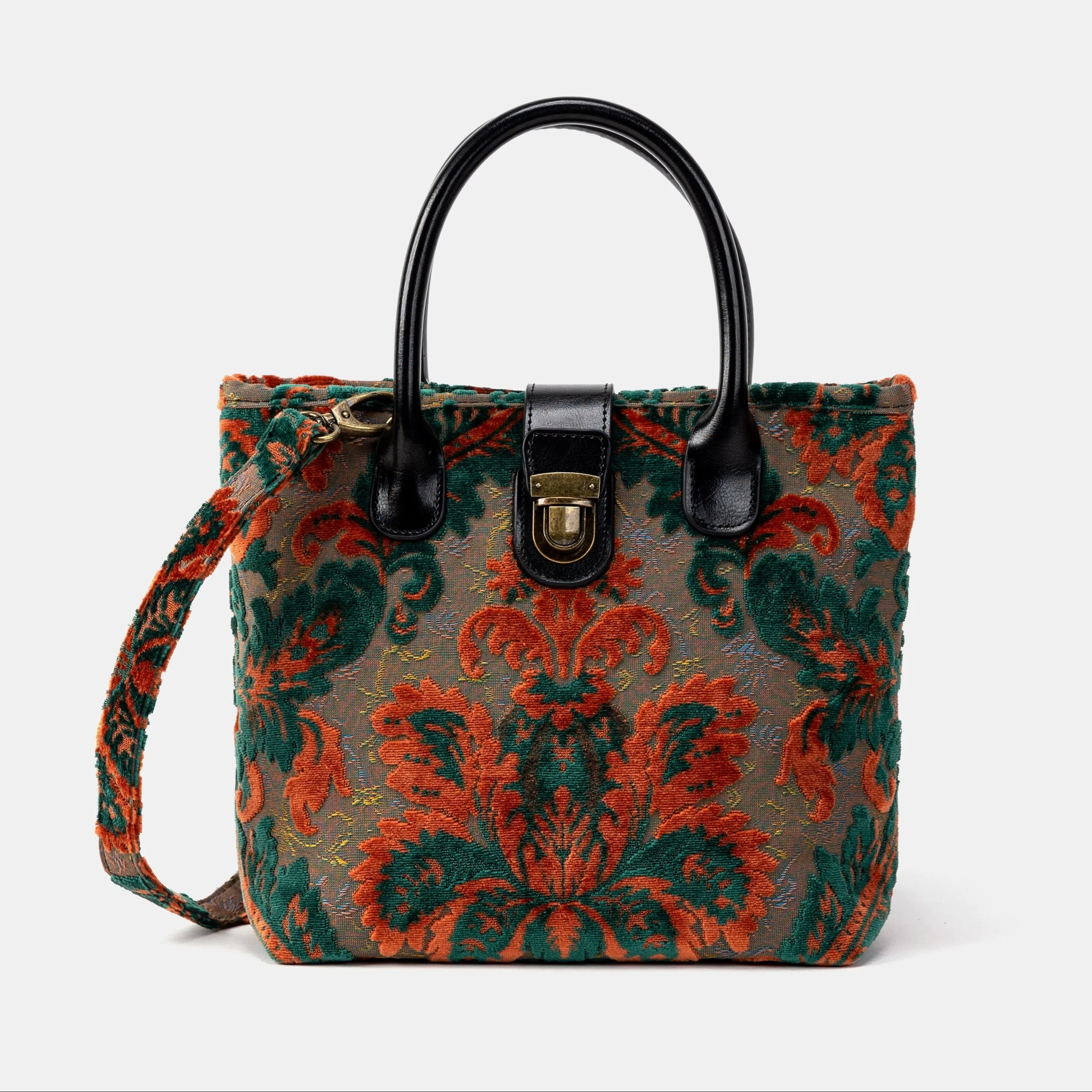 Burnout Velvet Revival Jade Tuck Lock Carpet Satchel