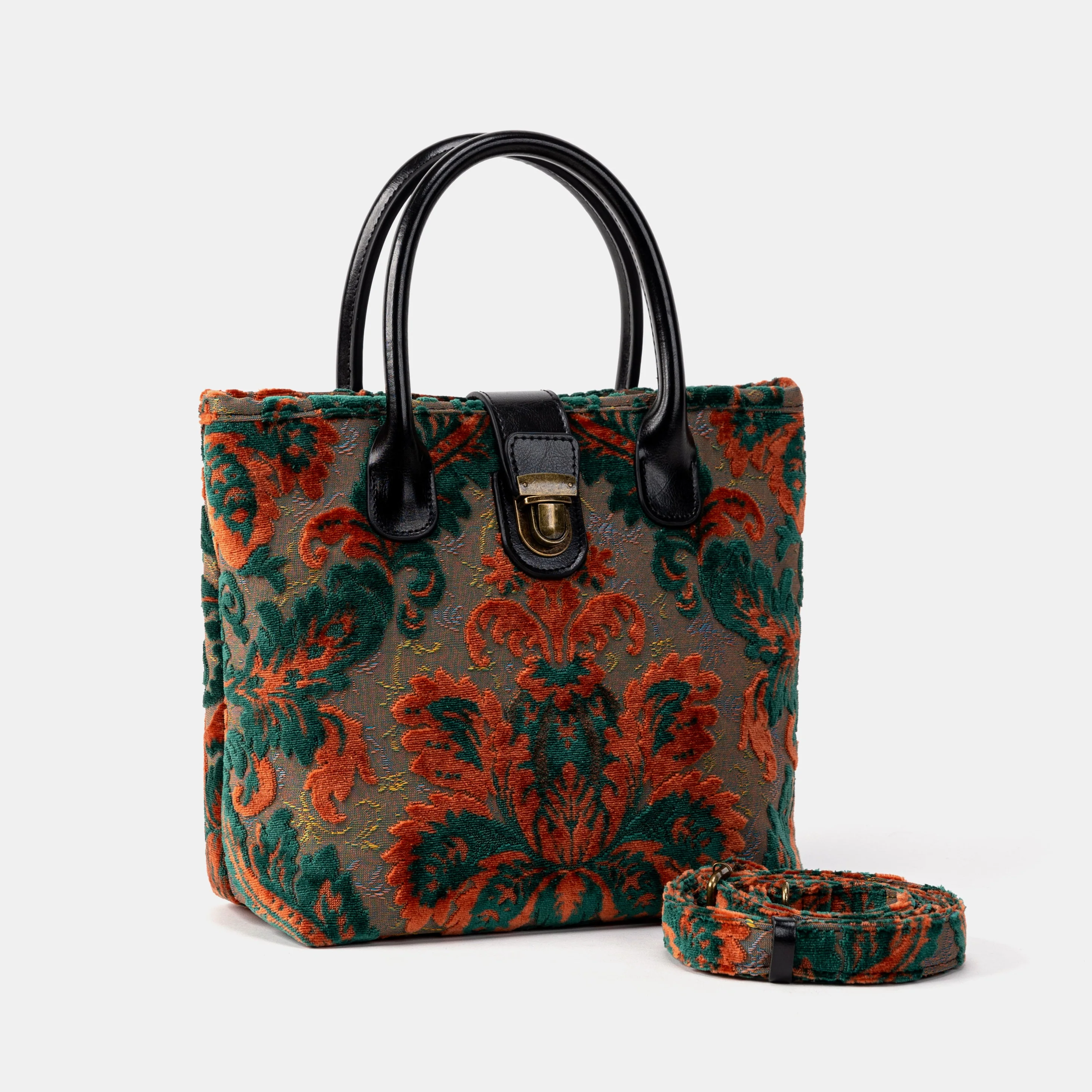 Burnout Velvet Revival Jade Tuck Lock Carpet Satchel - Image 2