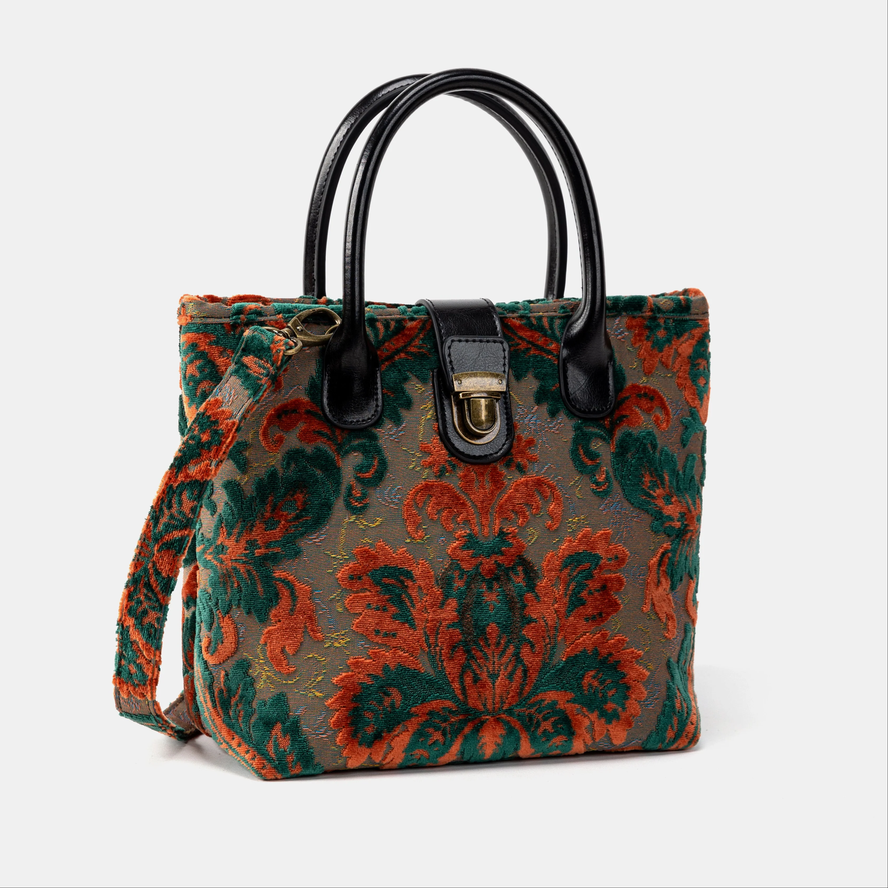 Burnout Velvet Revival Jade Tuck Lock Carpet Satchel - Image 3