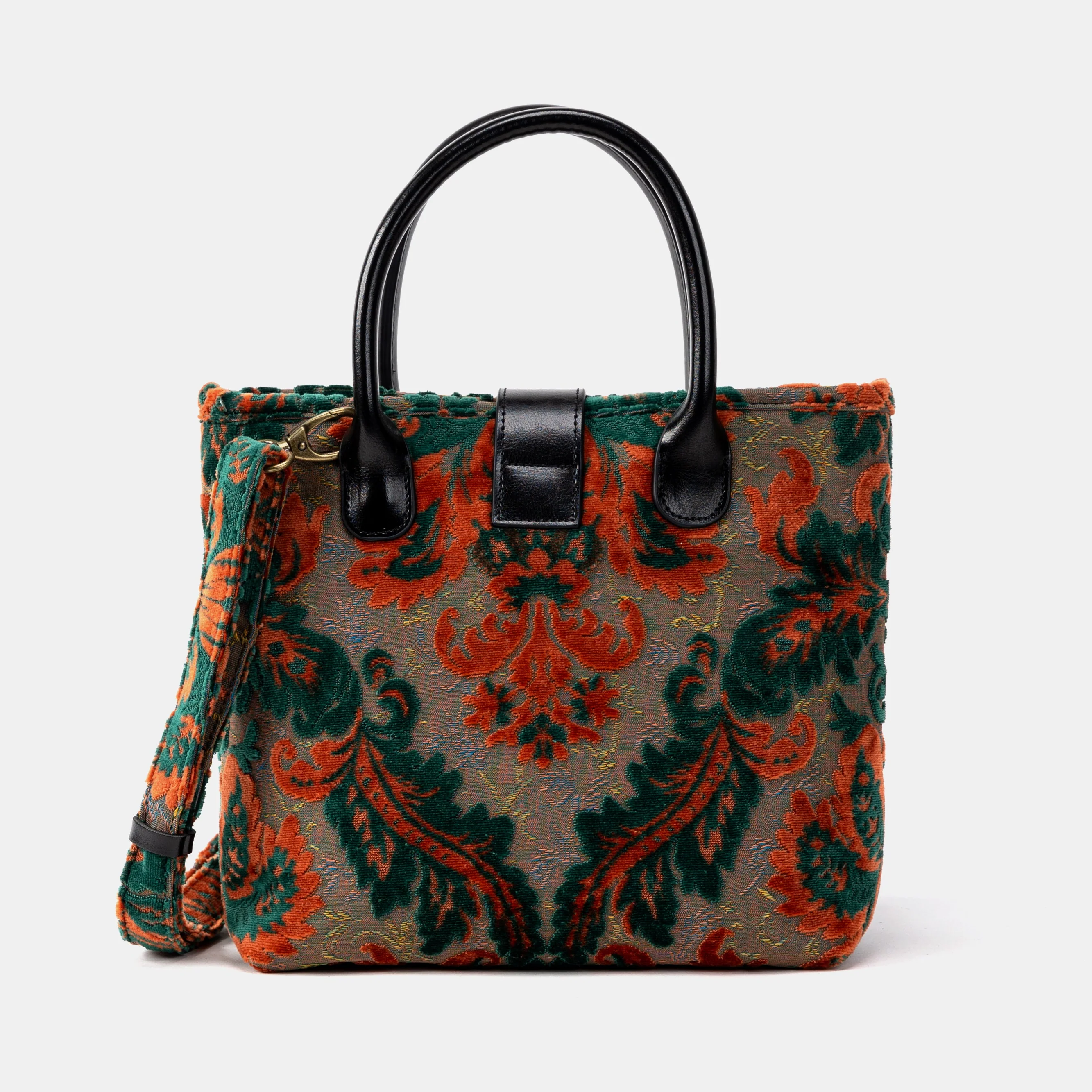 Burnout Velvet Revival Jade Tuck Lock Carpet Satchel - Image 4