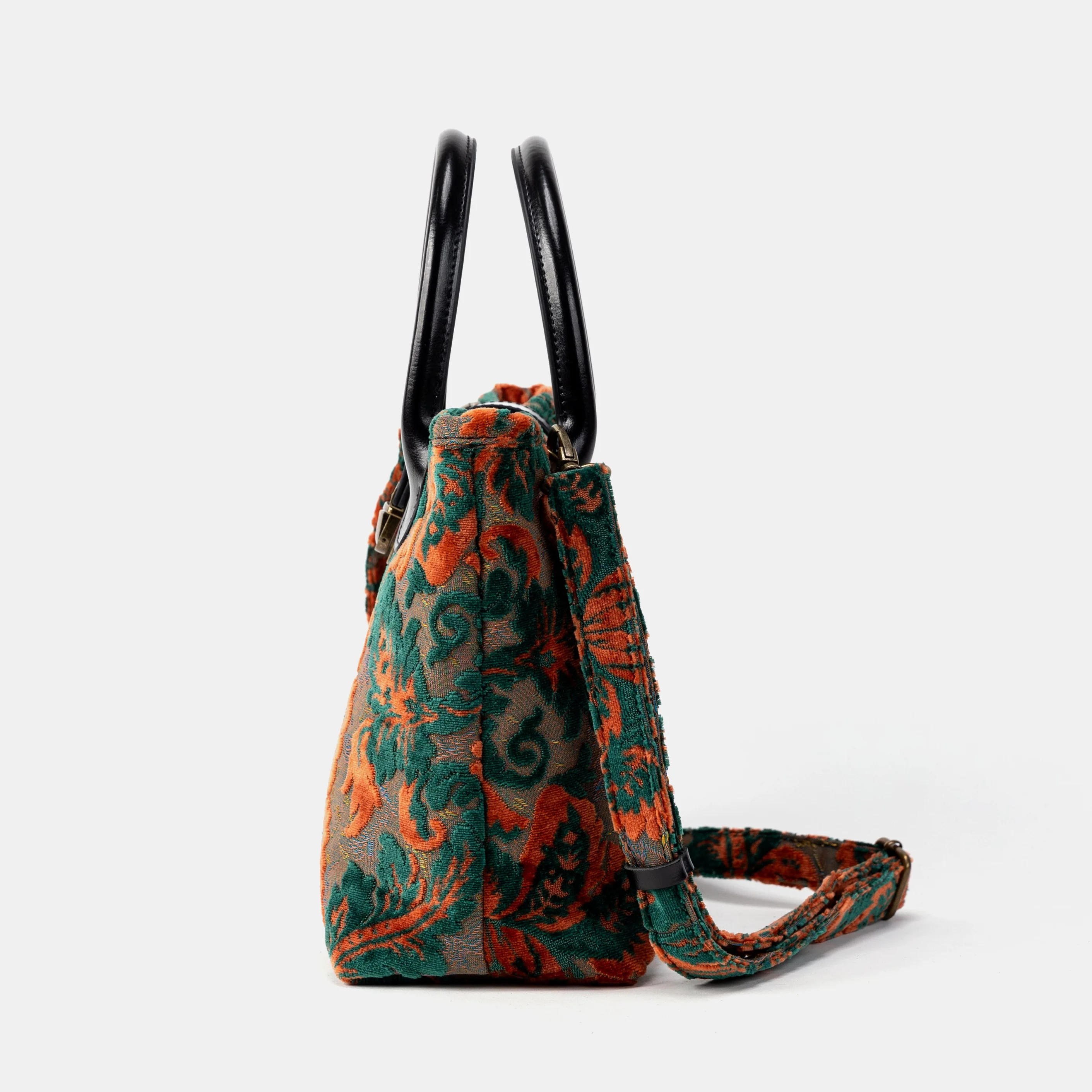 Burnout Velvet Revival Jade Tuck Lock Carpet Satchel - Image 5