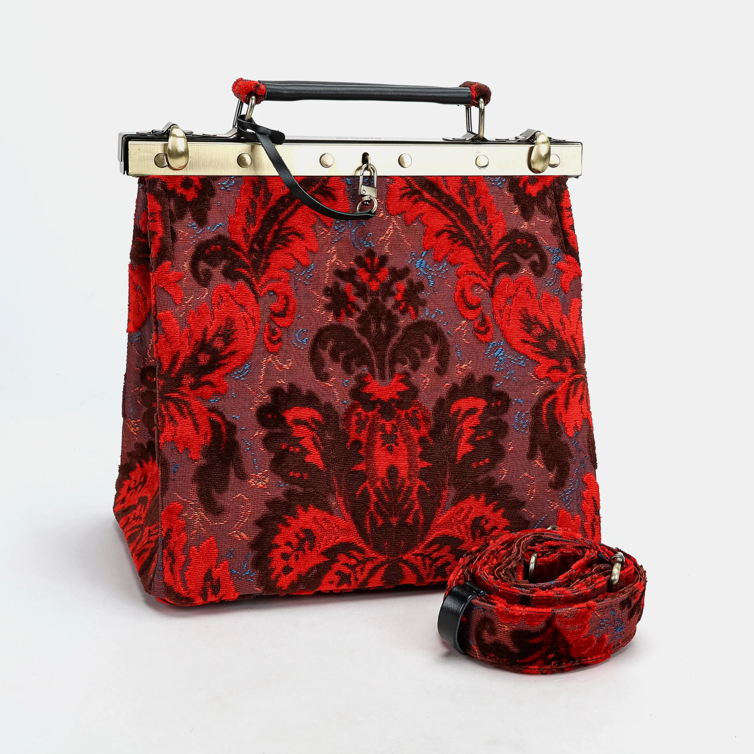 Burnout Velvet Revival Scarlet Cecile Carpet Purse Gladstone Bag - Image 5