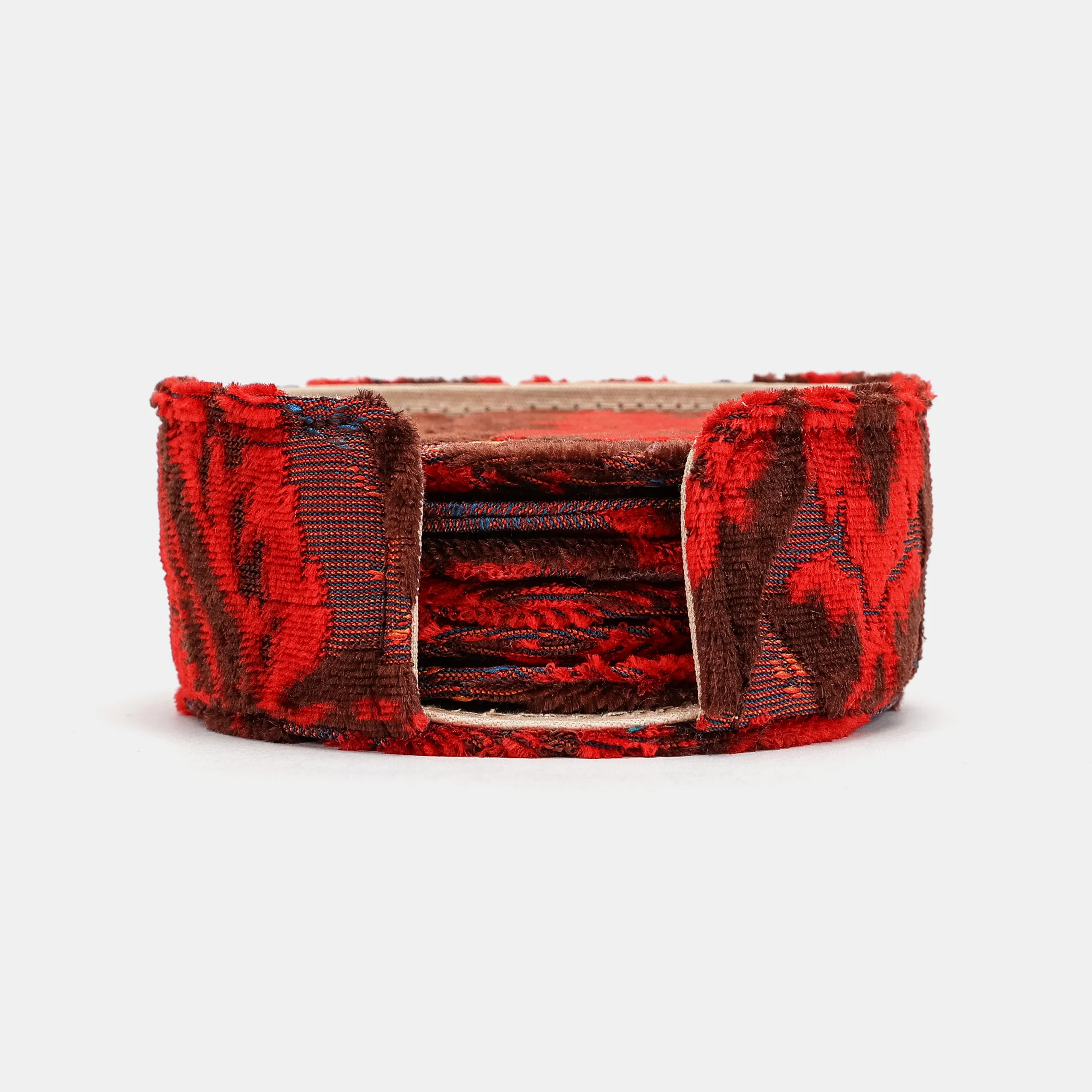 Burnout Velvet Revival Scarlet Round Coaster Set with Holder - Image 2