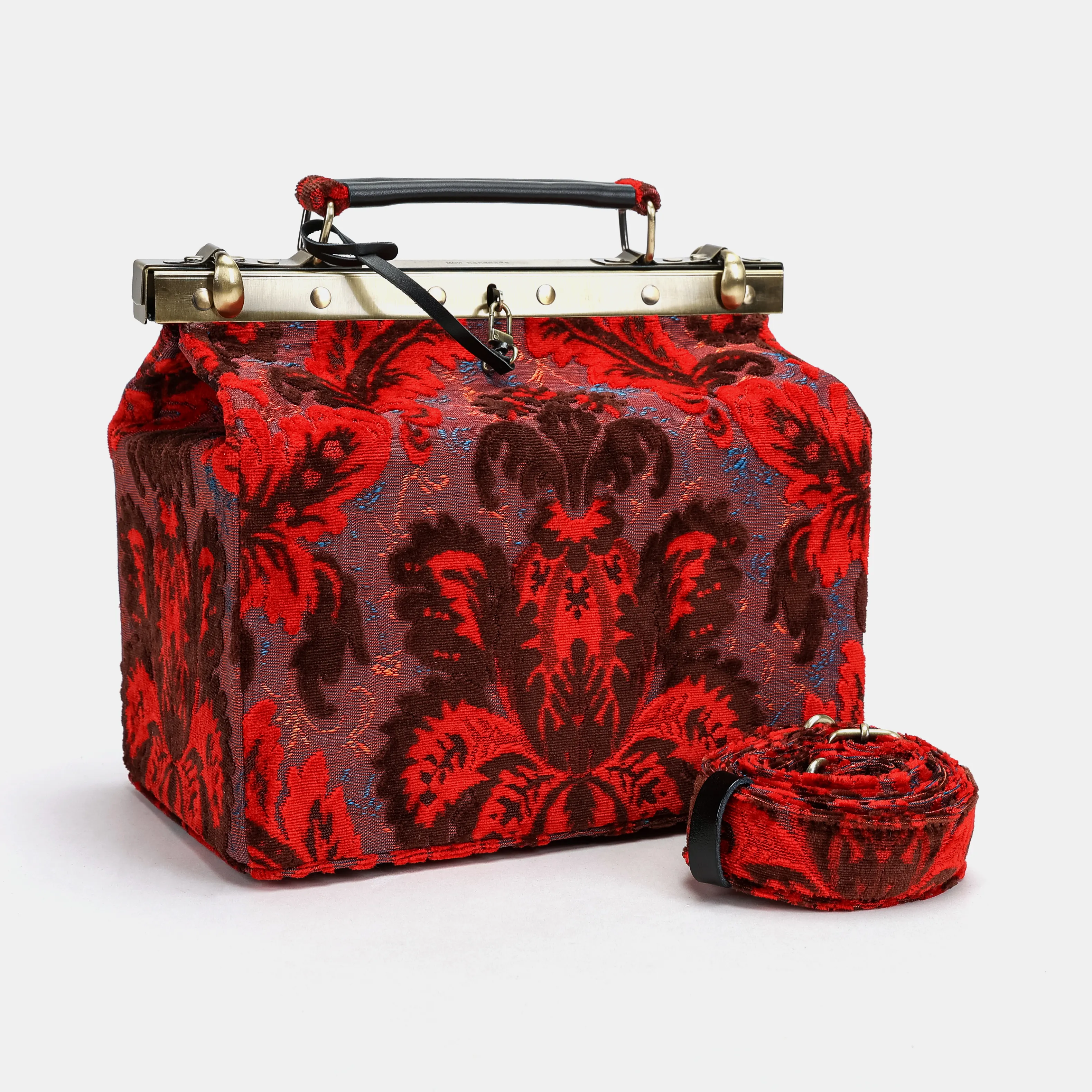 Burnout Velvet Revival Scarlet Vivienne Carpet Purse Gladstone Bag - Image 5
