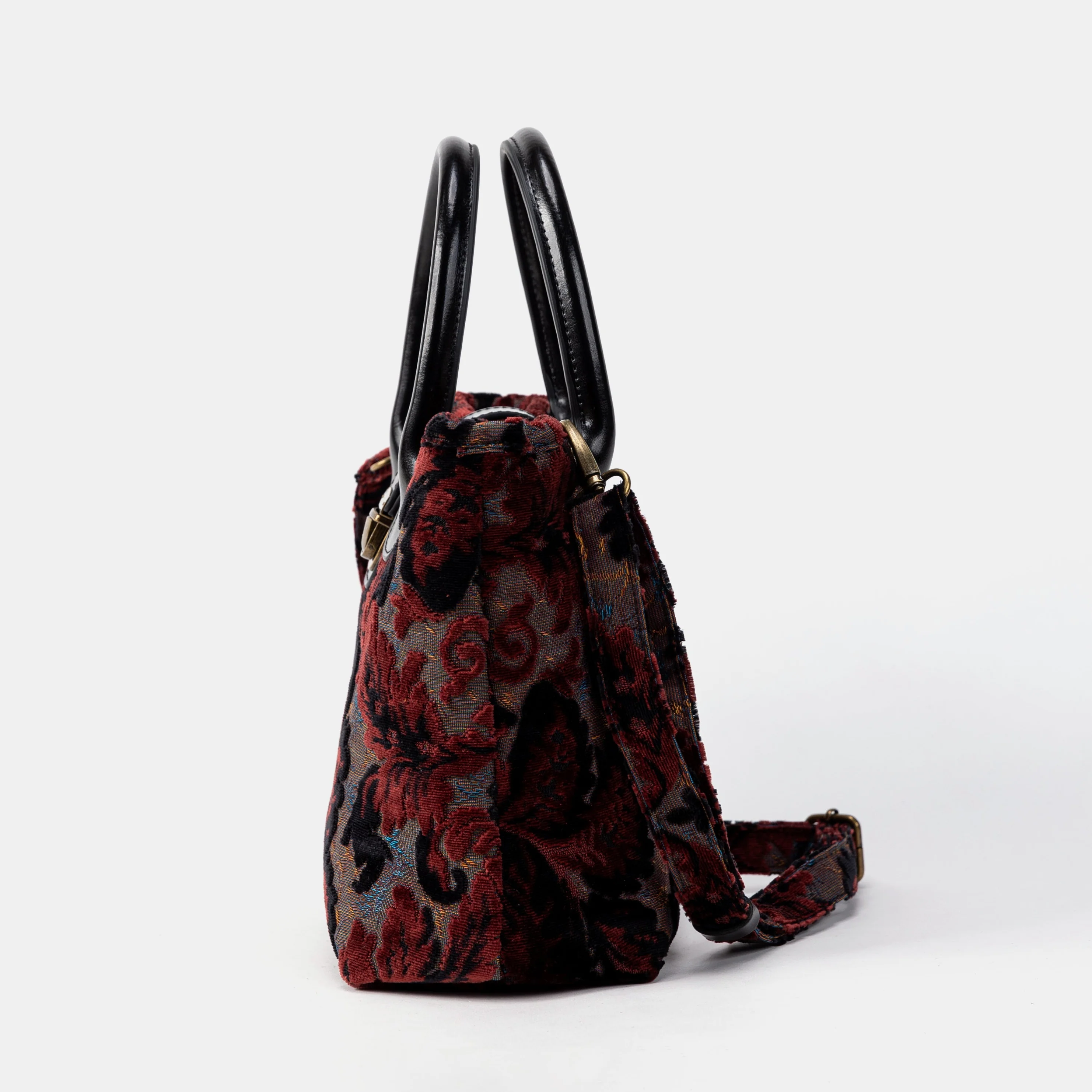 Burnout Velvet Revival Sephia Tuck Lock Carpet Satchel - Image 5