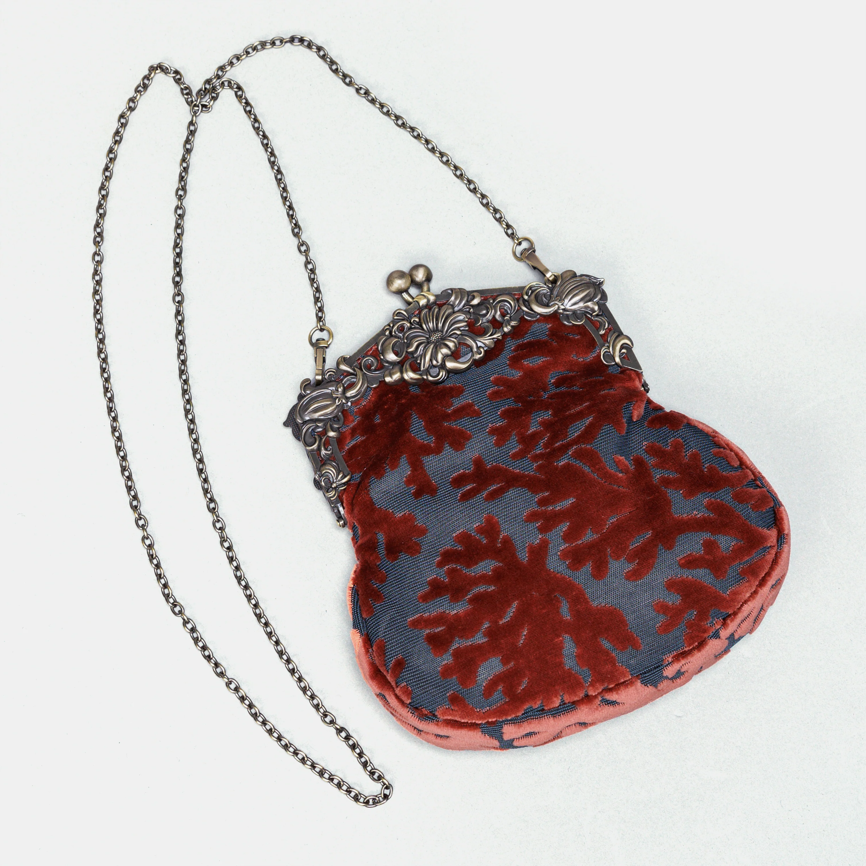 Burnout Velvet St Tropez Scuba Coral Chatelaine Purse Large - Image 2