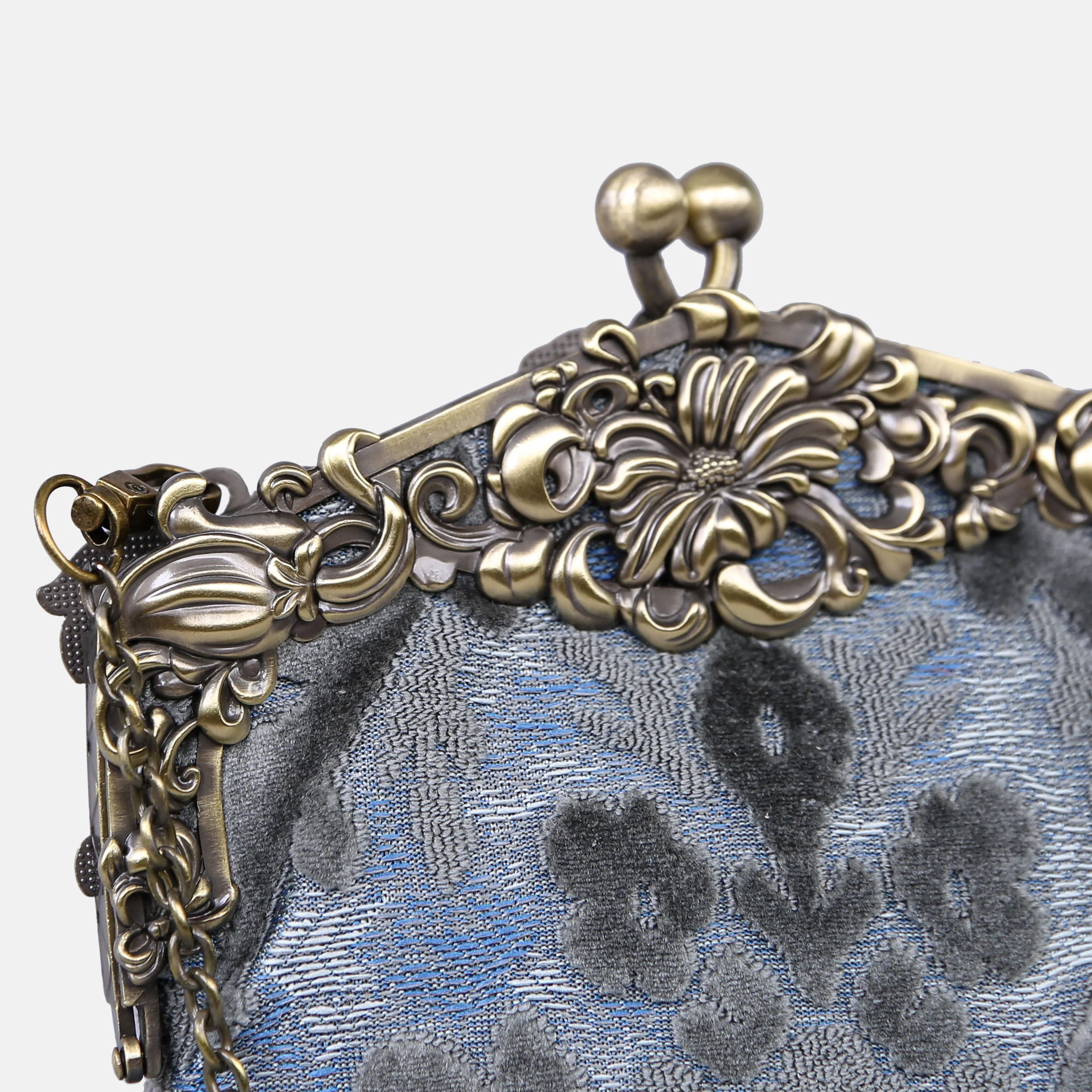 Burnout Velvet Steel Blue Chatelaine Purse Large - Image 5