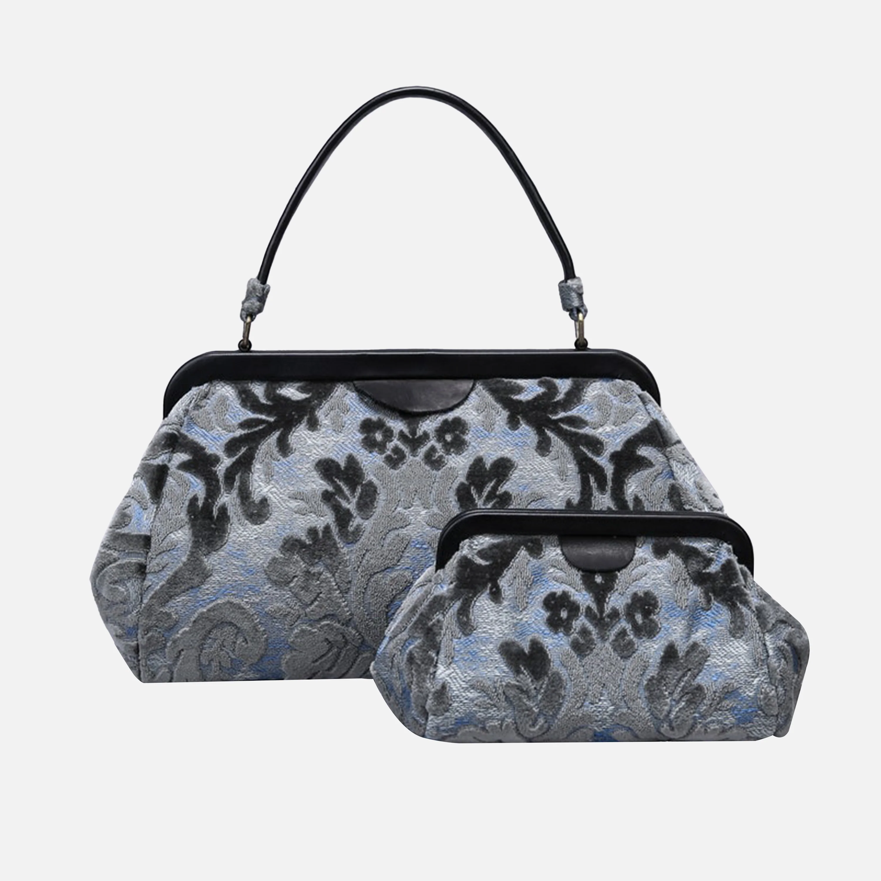 Burnout Velvet Steel Blue Evening Bag Clutch - Image 7