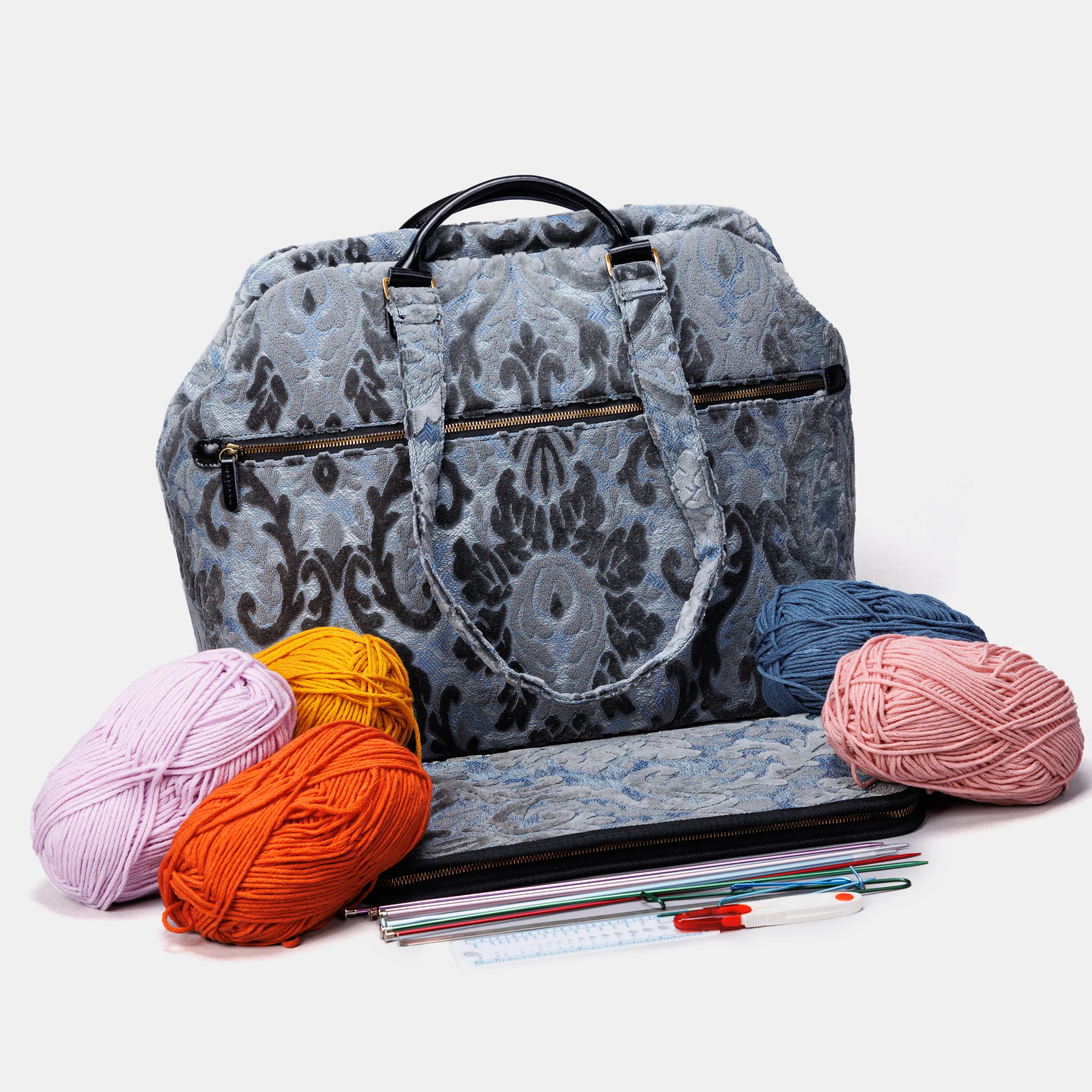 Burnout Velvet Steel Blue Knitting Project Bag - Image 10
