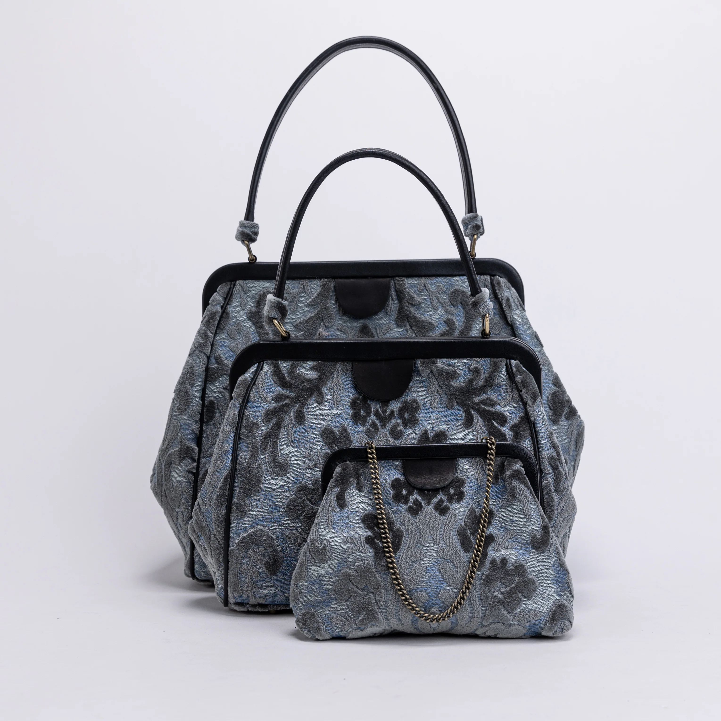 Burnout Velvet Steel Blue Alma Shoulder Bag - Image 7