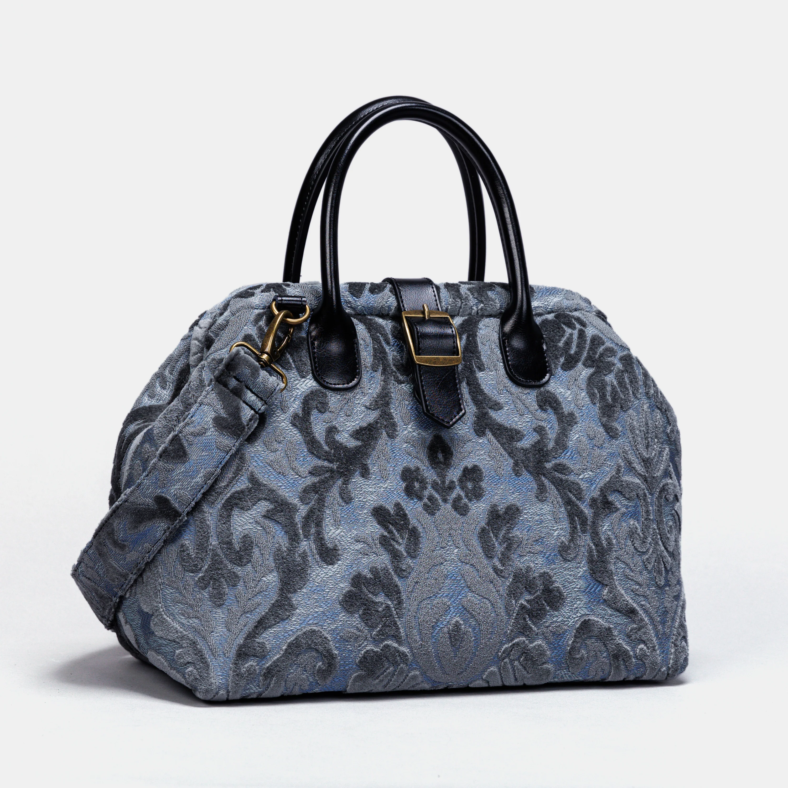 Burnout Velvet Steel Blue Carpet Handbag Purse - Image 3