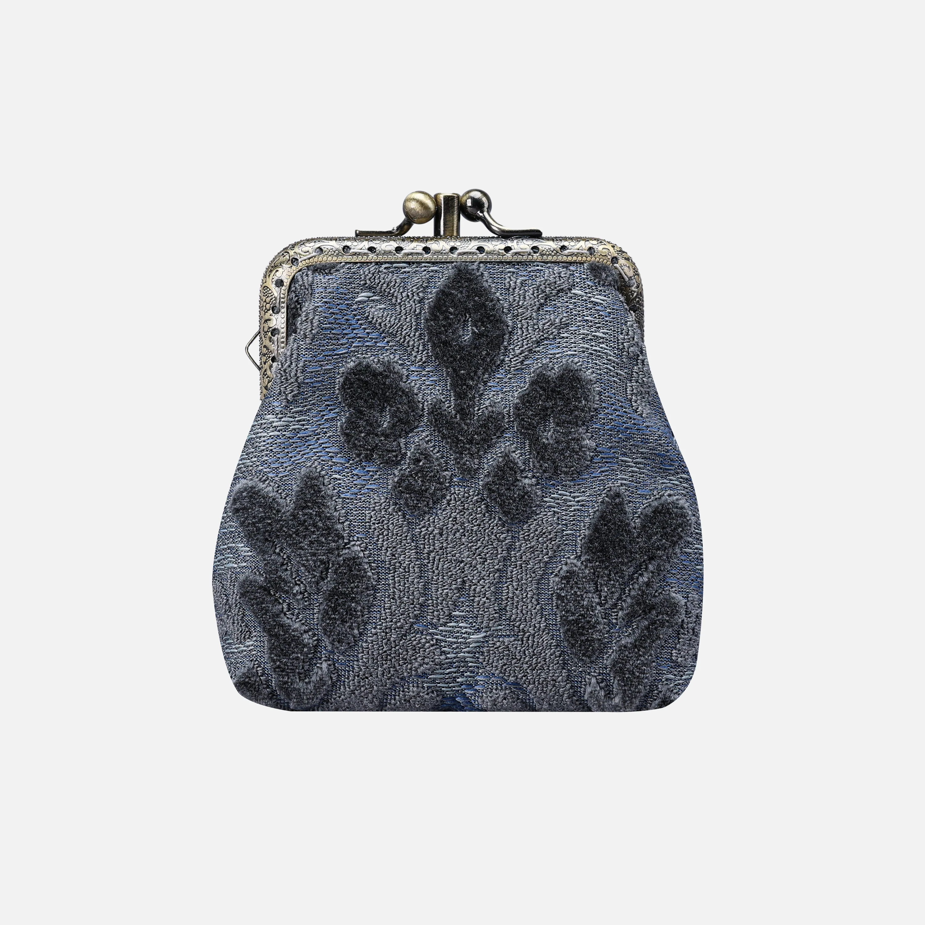 Burnout Velvet Steel Blue Double Kiss Clasp Coin Purse - Image 3