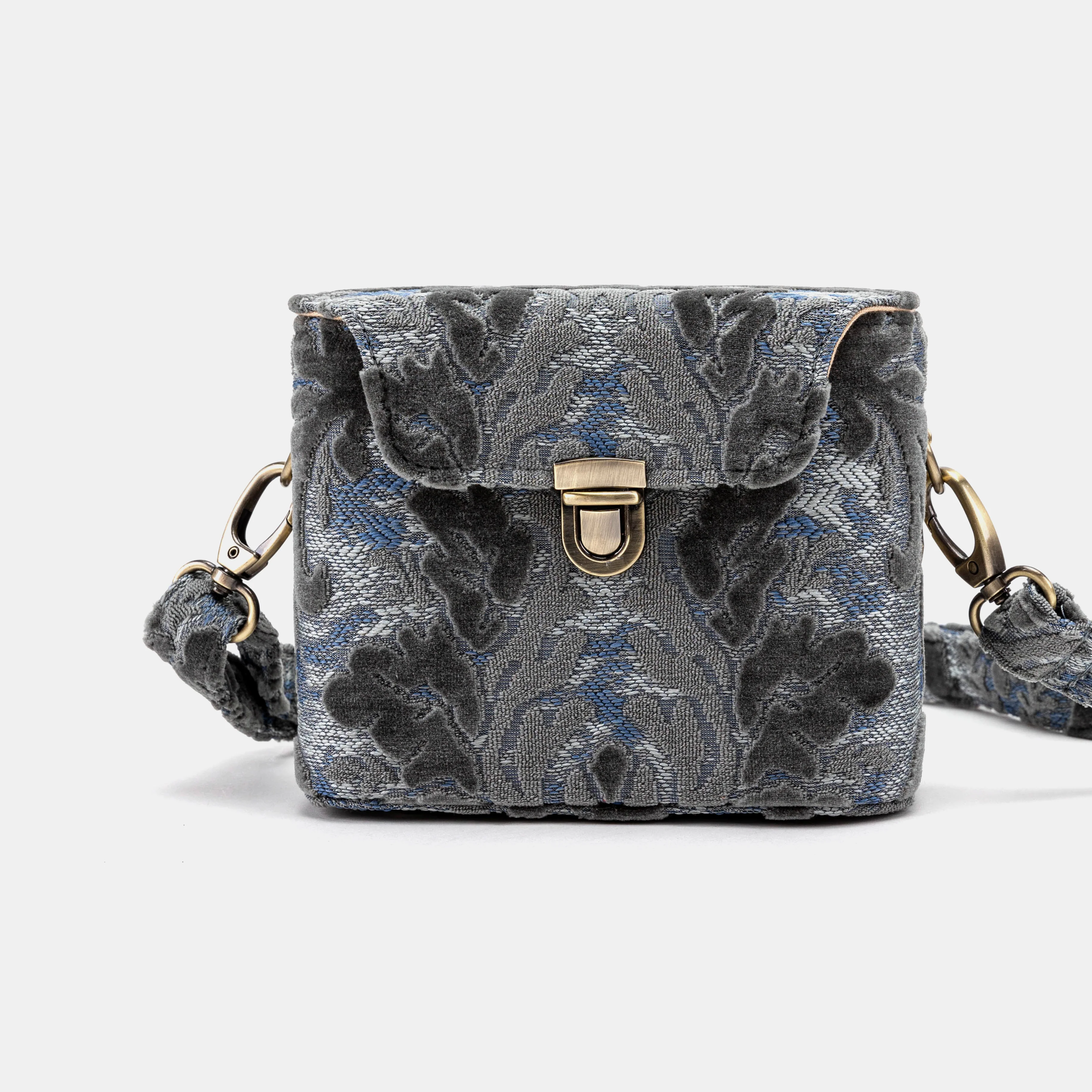 Burnout Velvet Steel Blue Emma Small Train Case Crossbody