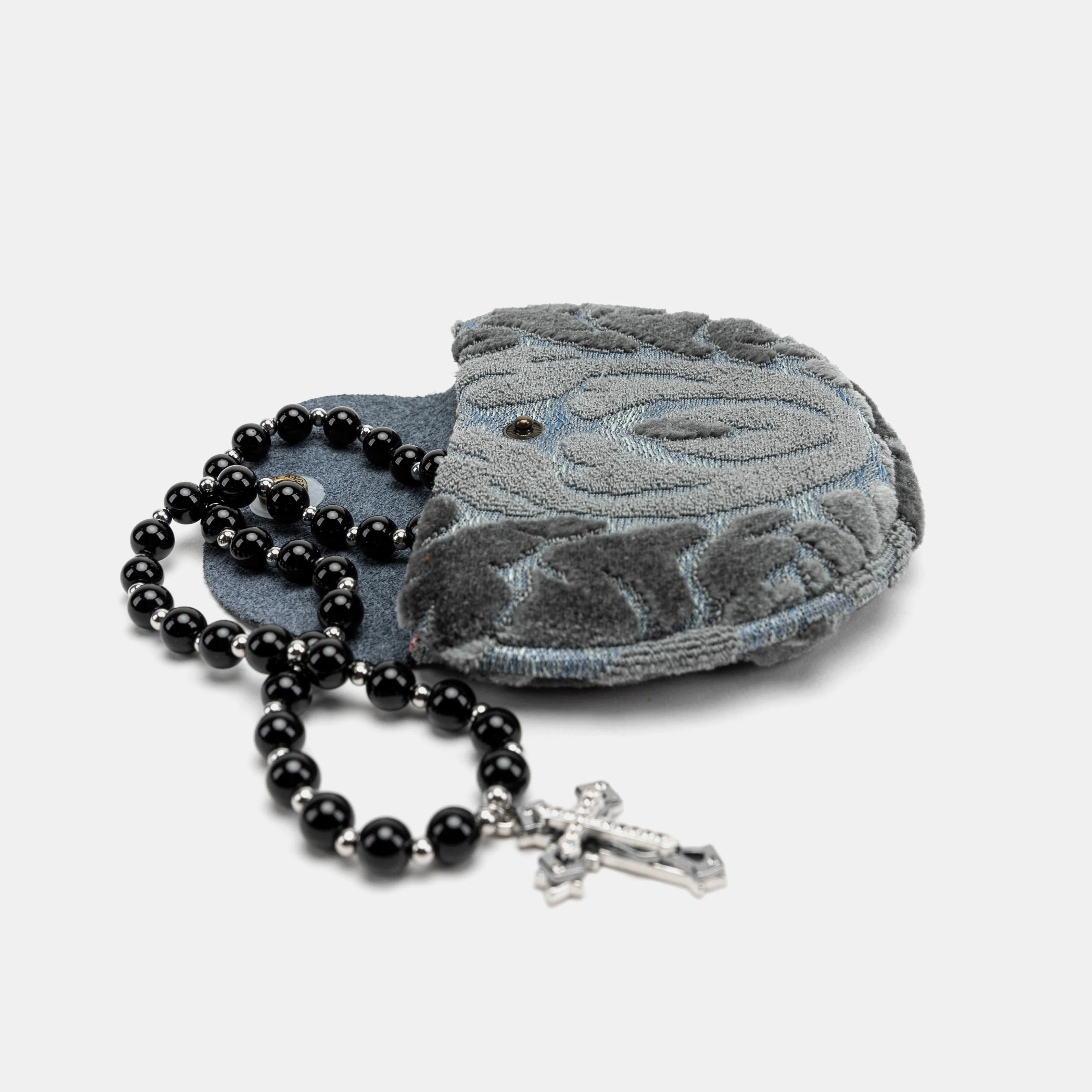 Burnout Velvet Steel Blue Rosary Bag
