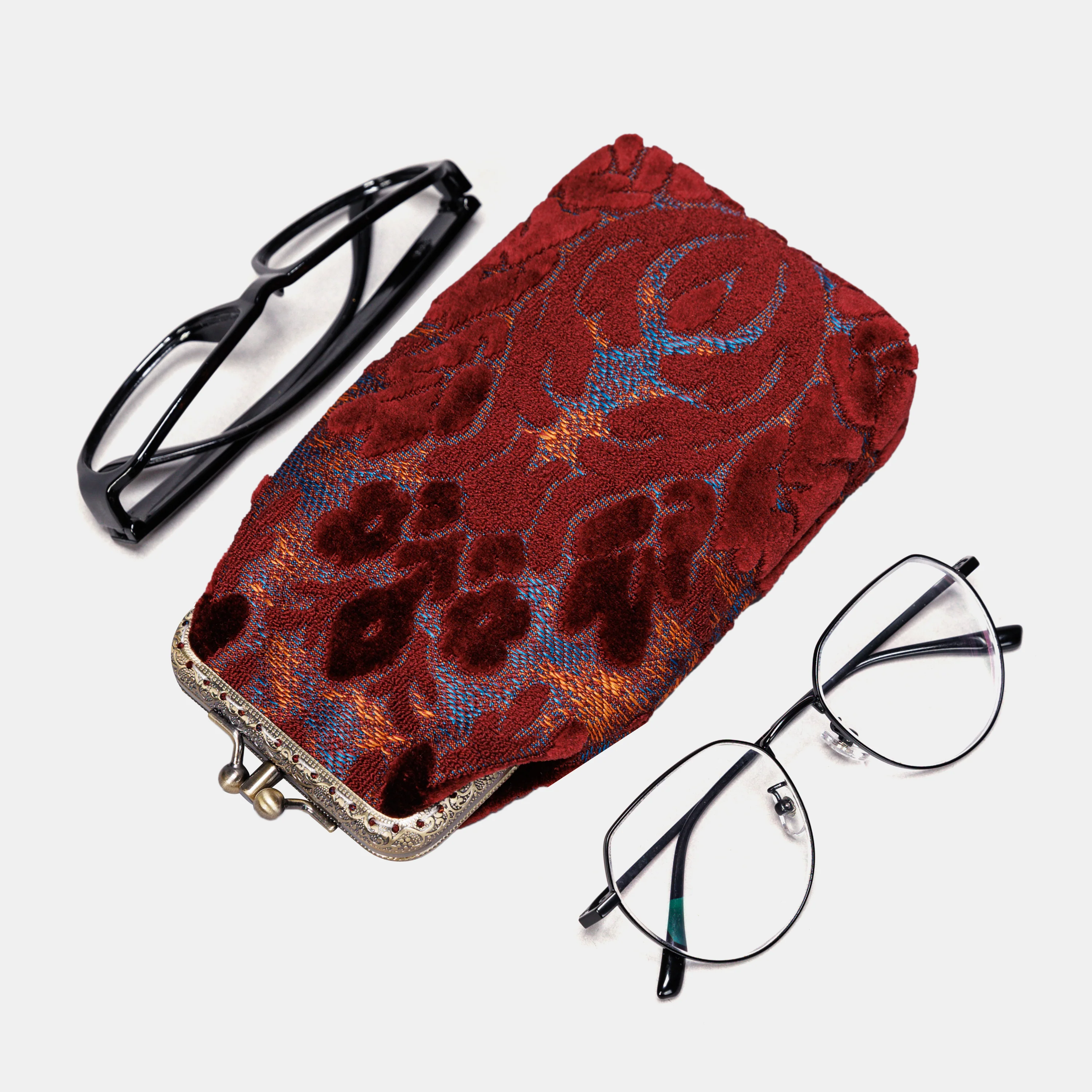 Burnout Velvet Wine Carpet Eyeglasses Case - Image 2