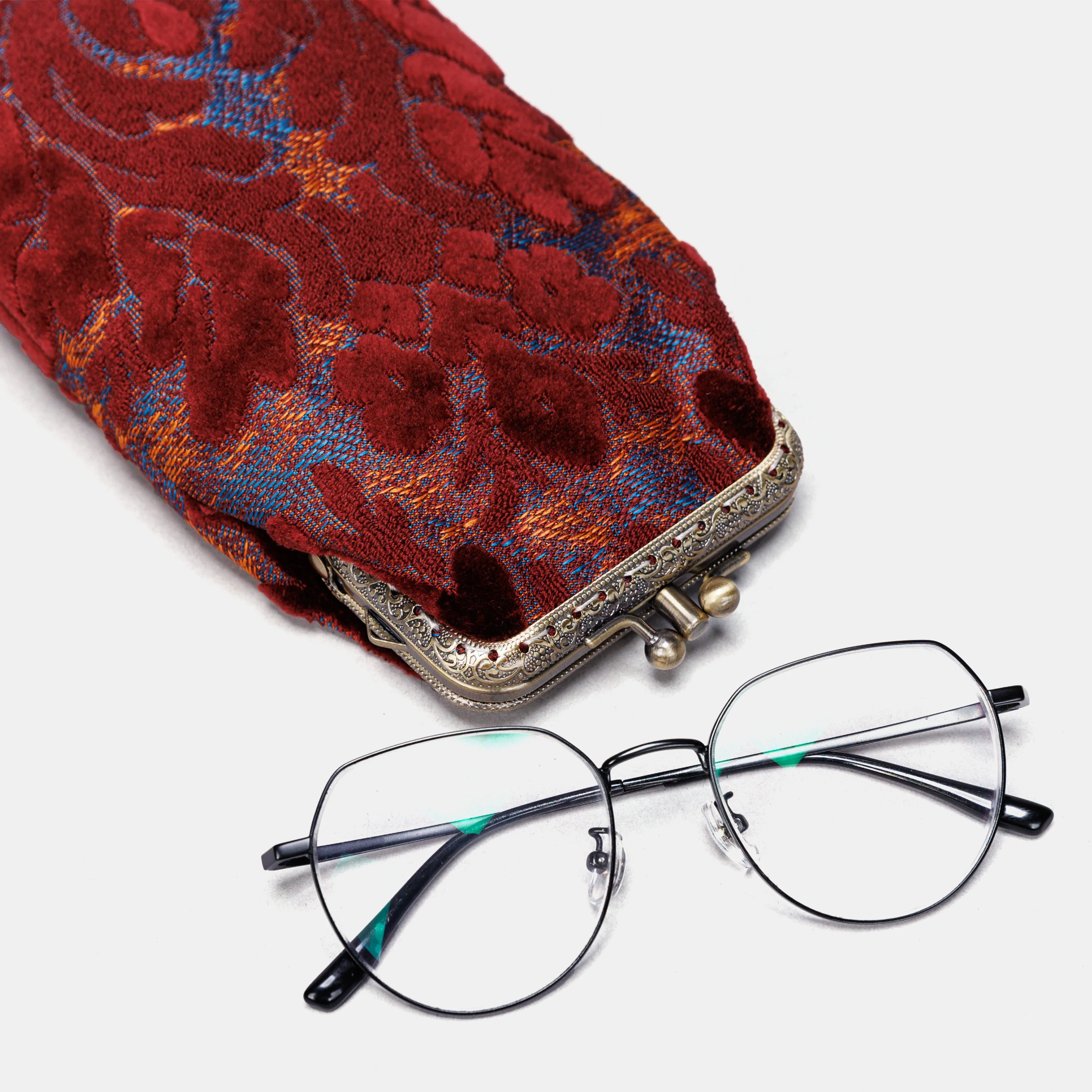 Burnout Velvet Wine Carpet Eyeglasses Case - Image 5