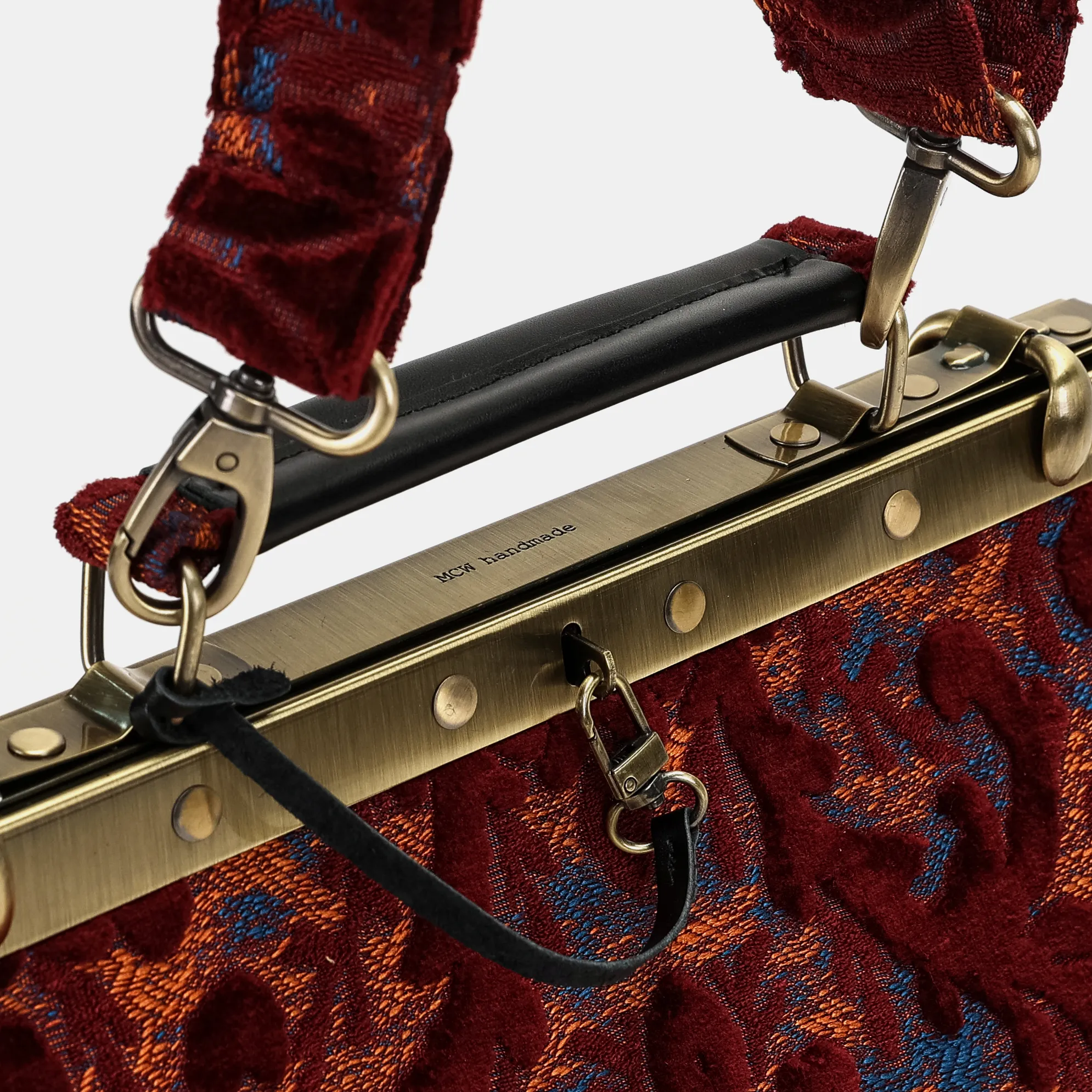 Burnout Velvet Wine Cecile Carpet Purse Gladstone Bag - Image 6