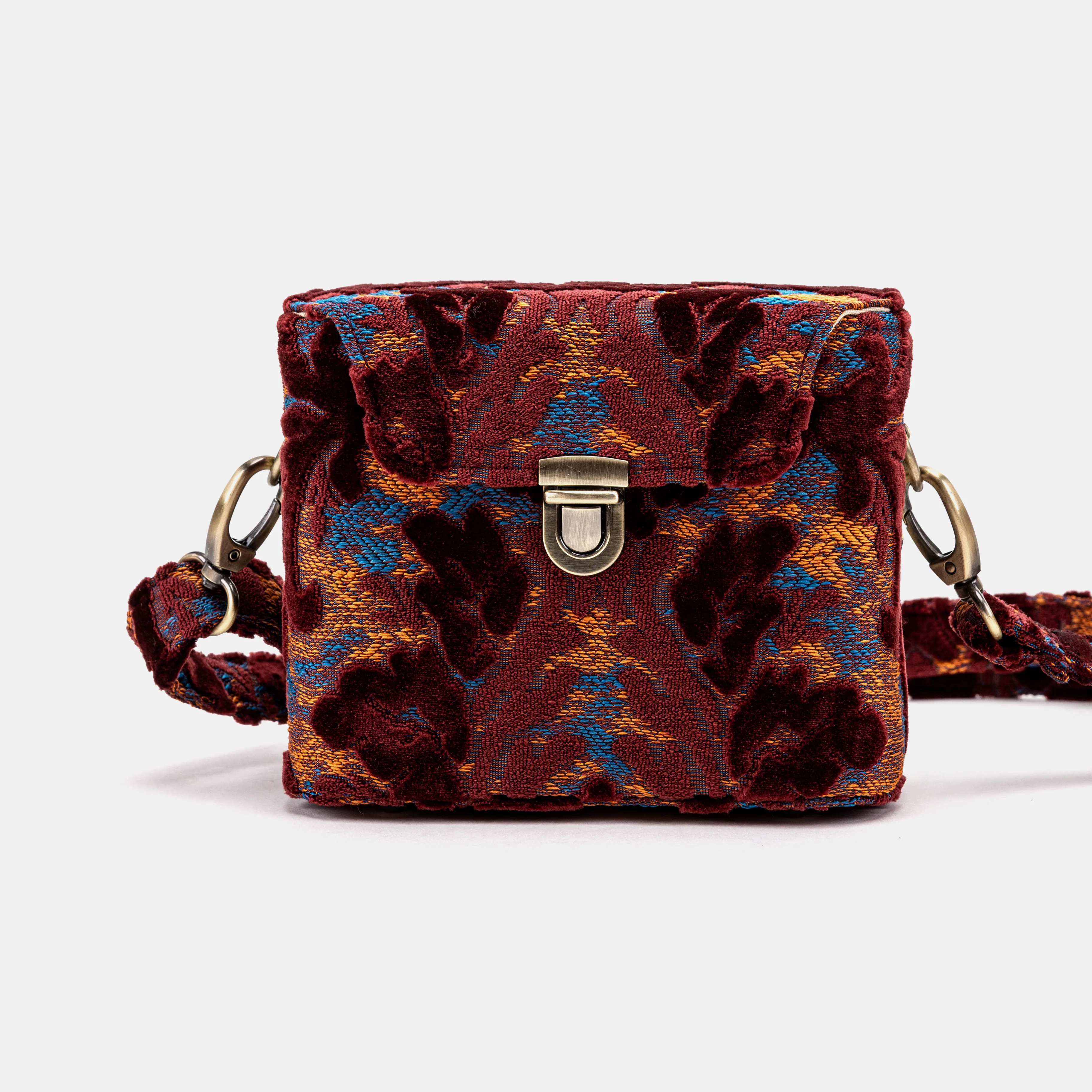 Burnout Velvet Wine Emma Small Train Case Crossbody