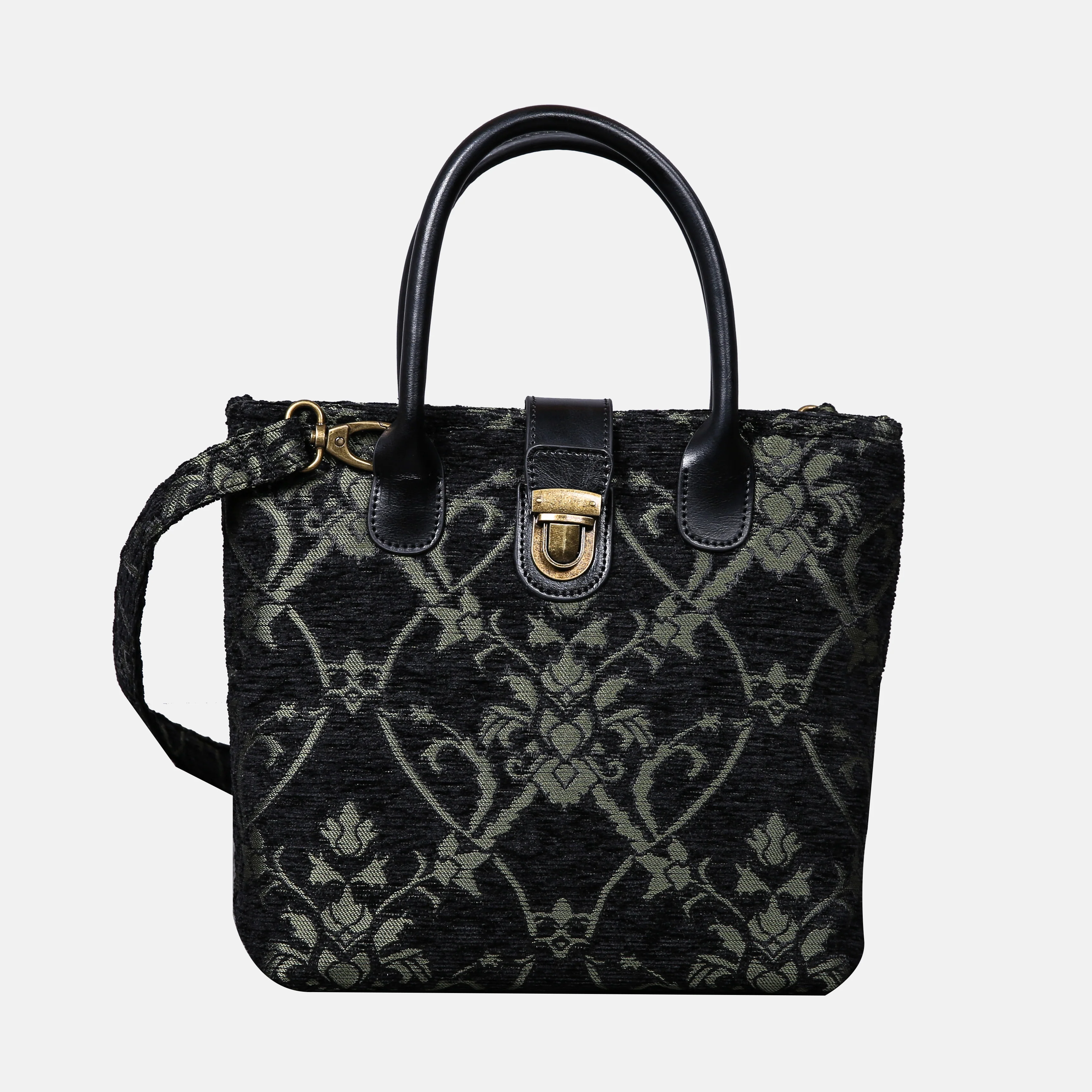 Carnaby Black Dark Green Tuck Lock Carpet Satchel