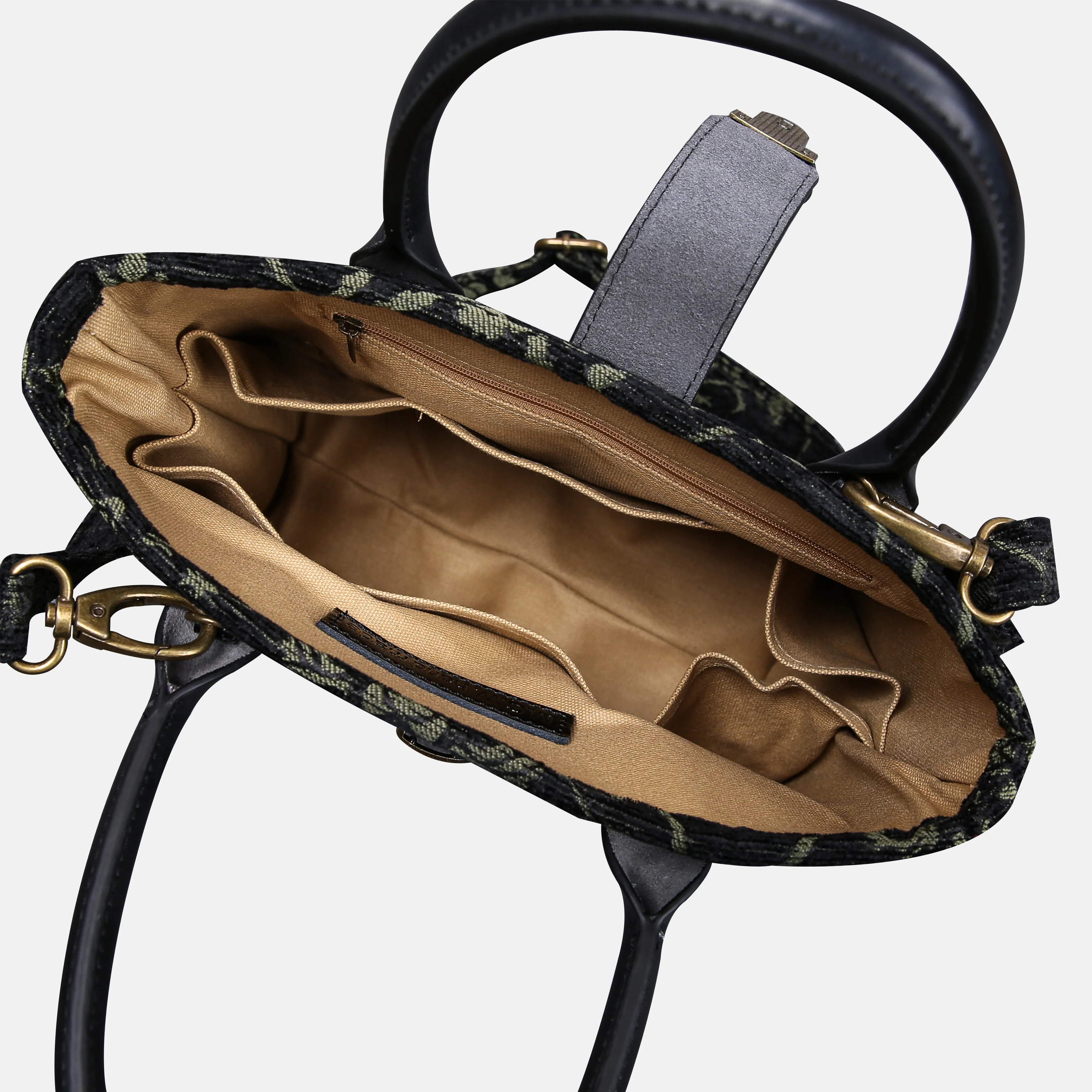 Carnaby Black Dark Green Tuck Lock Carpet Satchel - Image 6