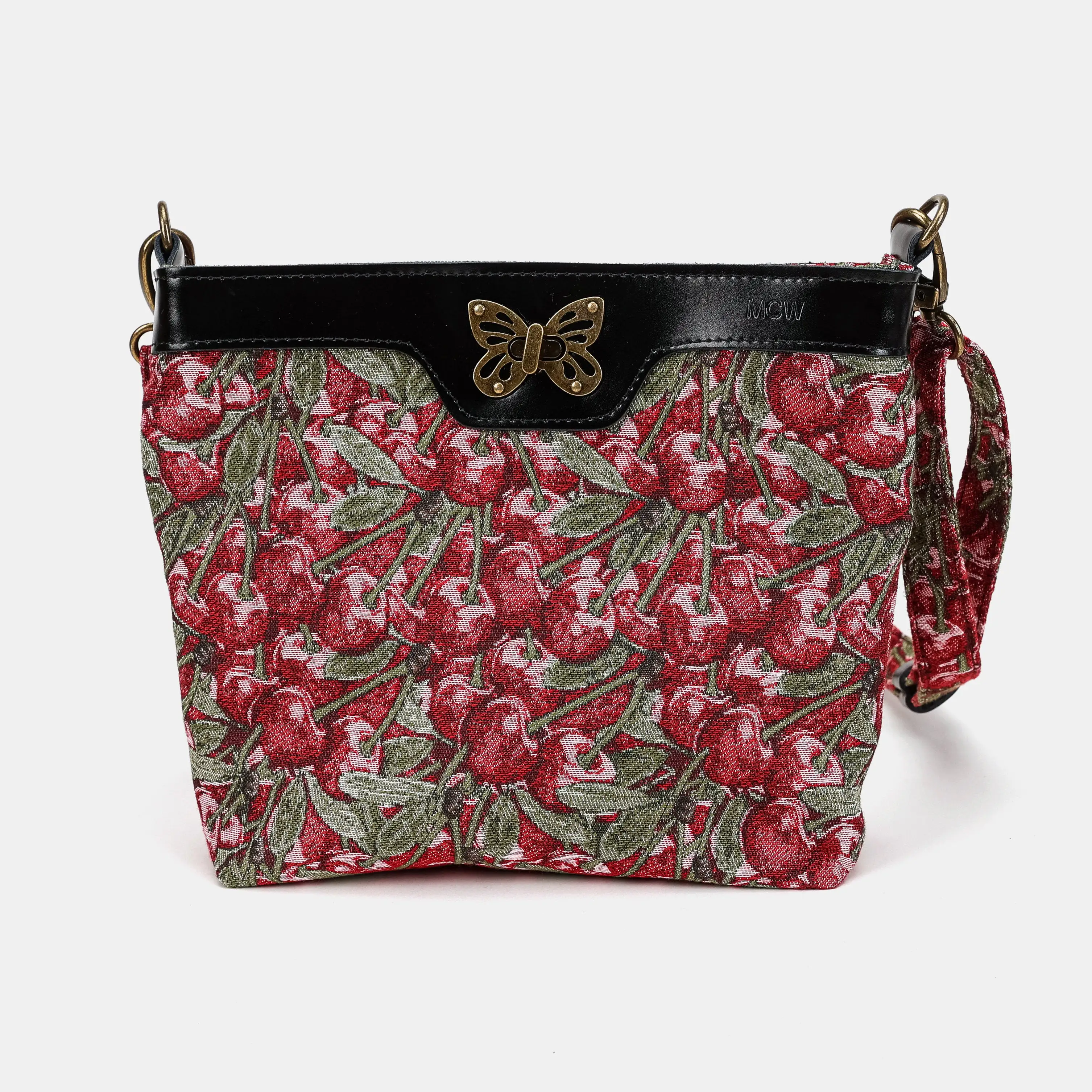 Cherry Cascade Butterfly Crossbody Bag