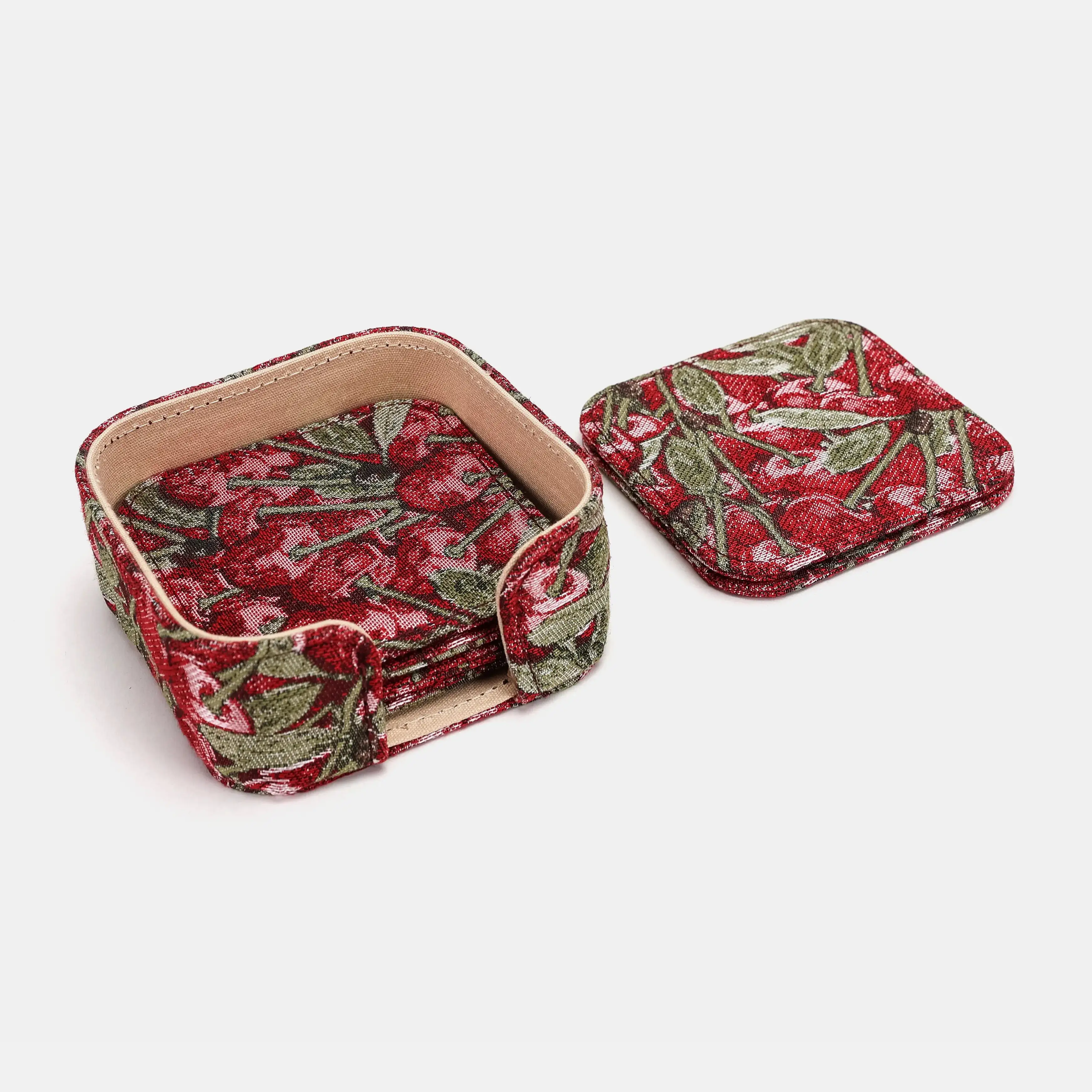 Cherry Cascade Square Coaster Set with Holder - Image 6