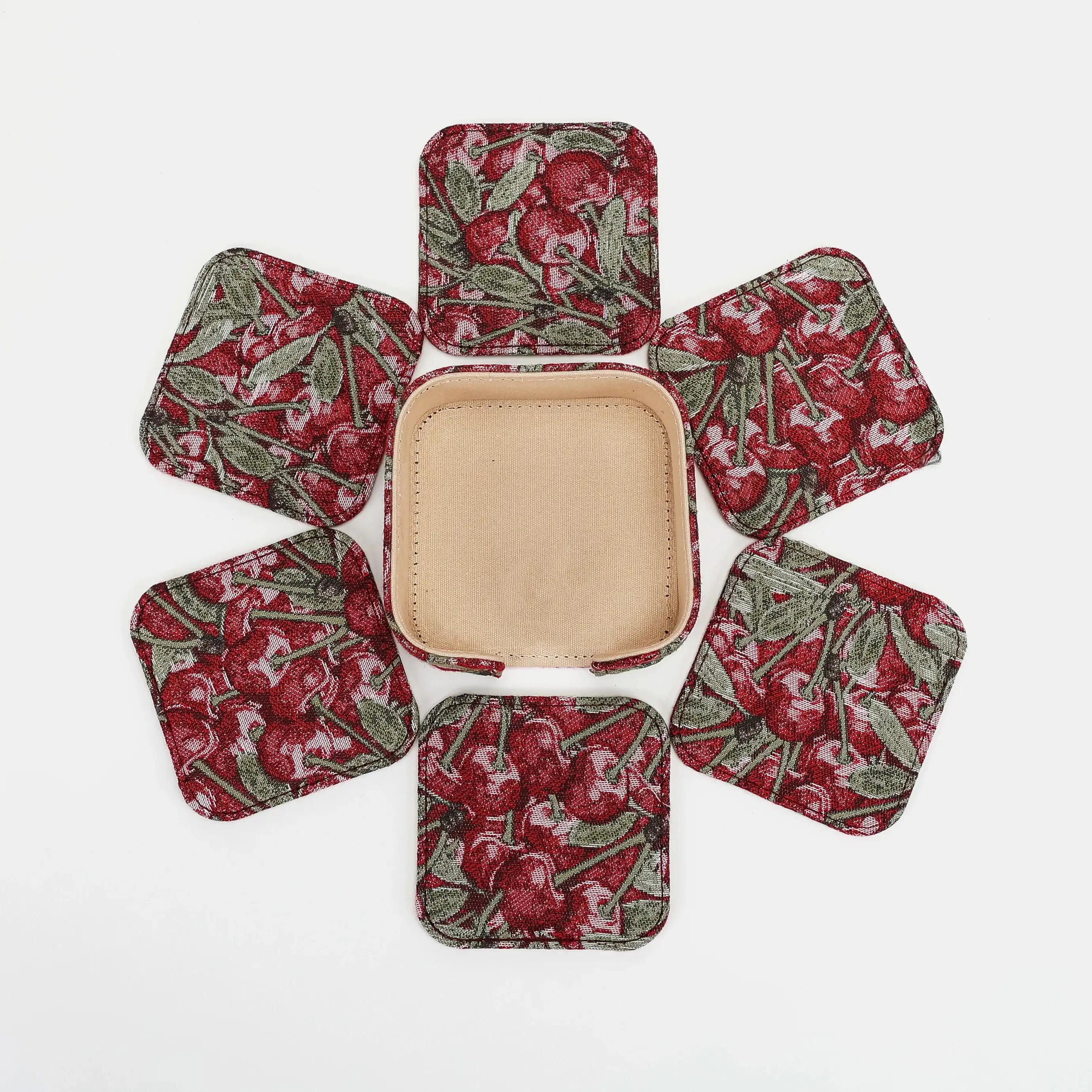 Cherry Cascade Square Coaster Set with Holder - Image 8