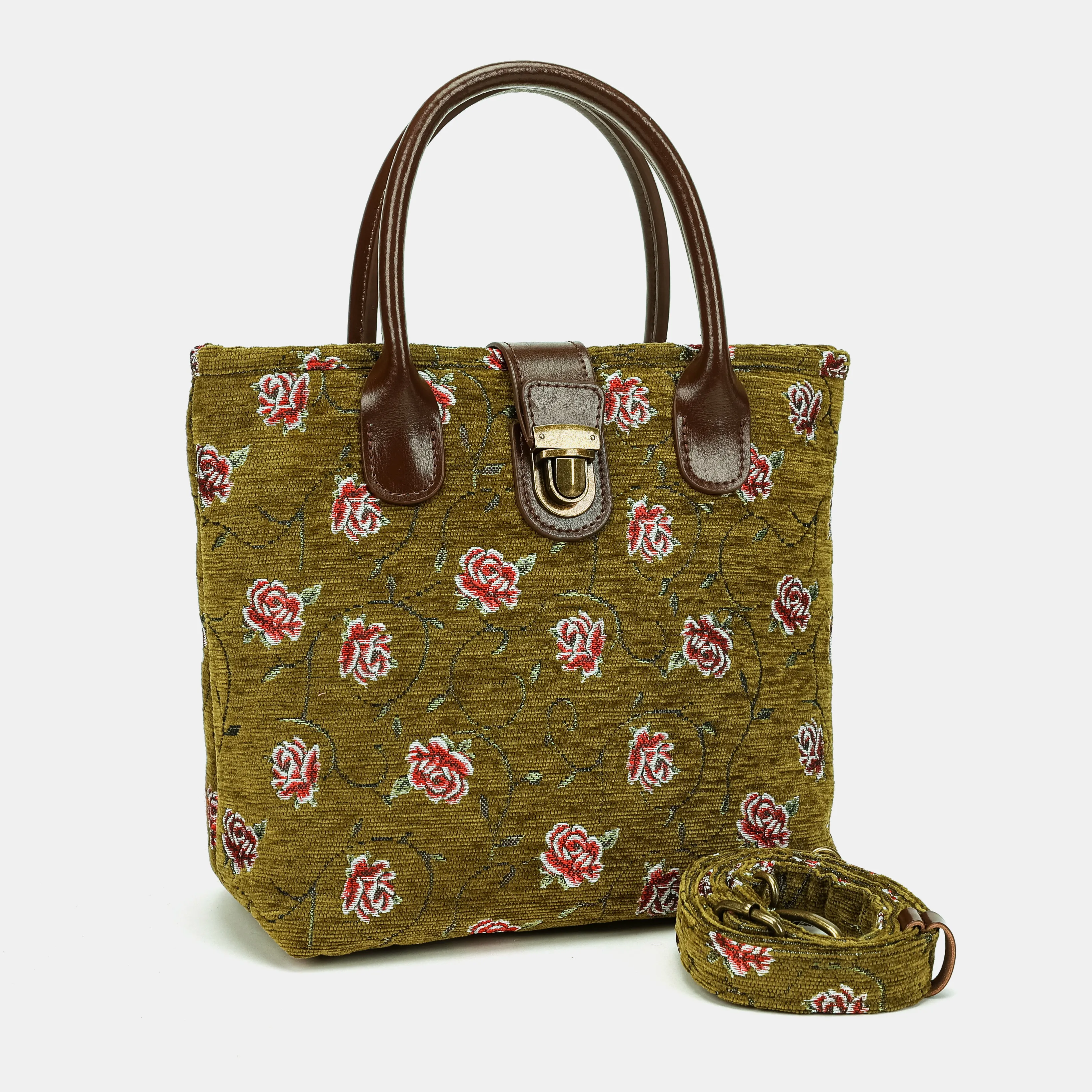Climbing Rose Avocado Tuck Lock Carpet Satchel - Image 2