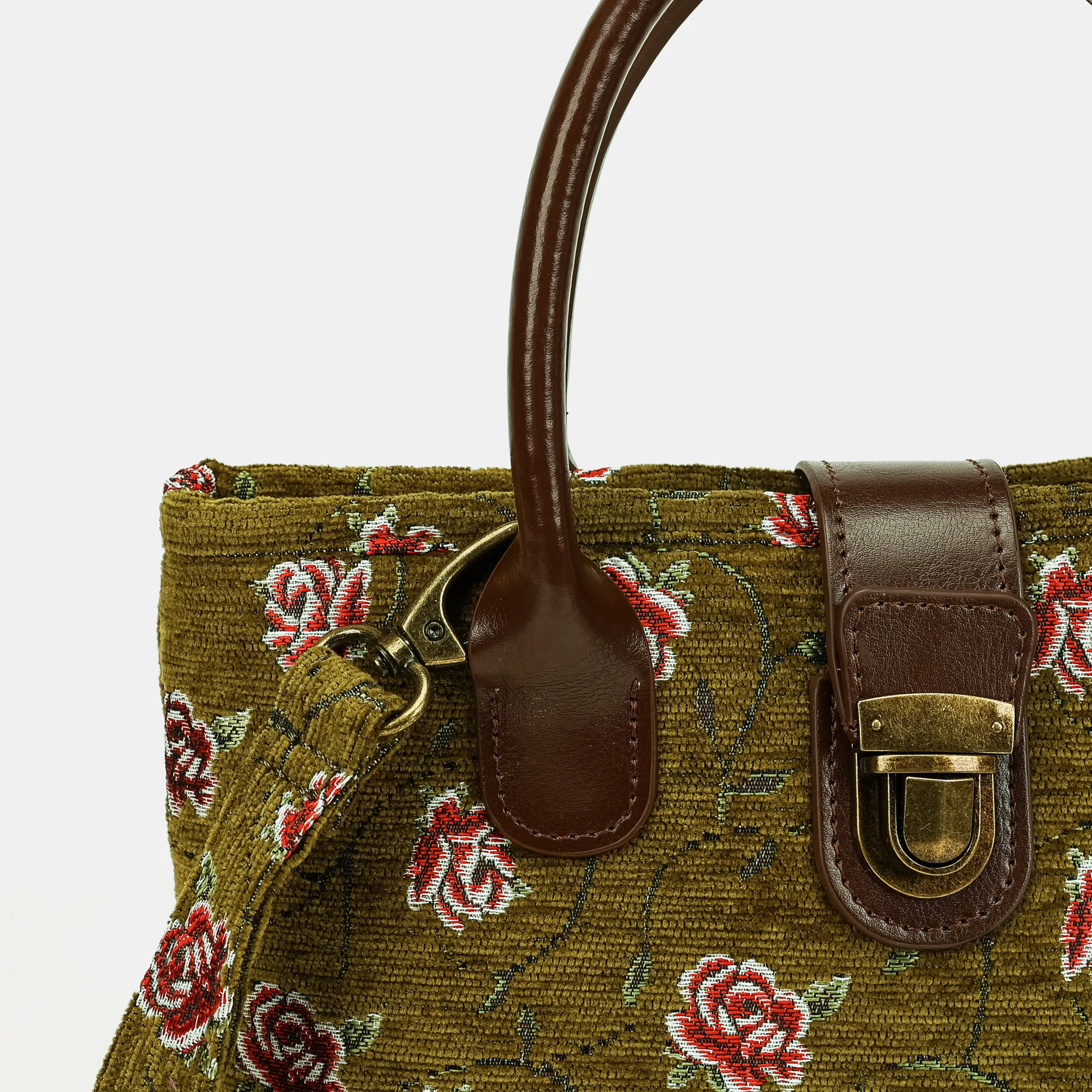 Climbing Rose Avocado Tuck Lock Carpet Satchel - Image 4