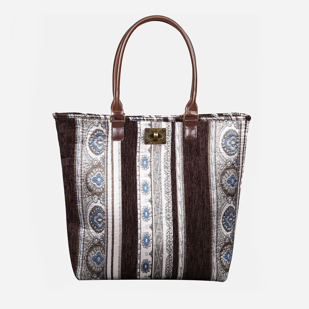 Ethnic Stripes Brown Carpet Tote Shopper
