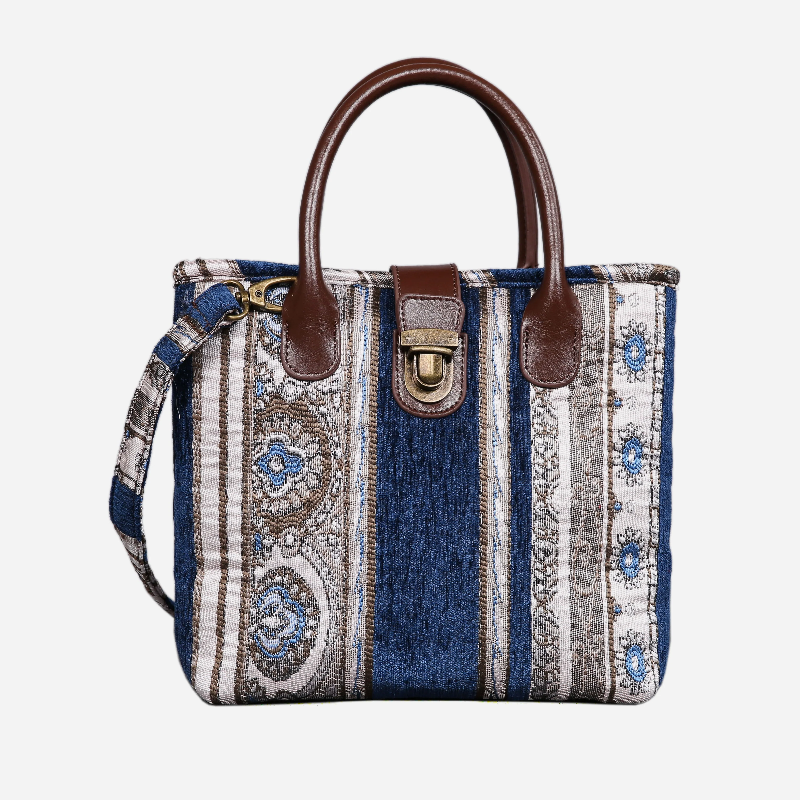 Ethnic Stripes Navy Tuck Lock Carpet Satchel