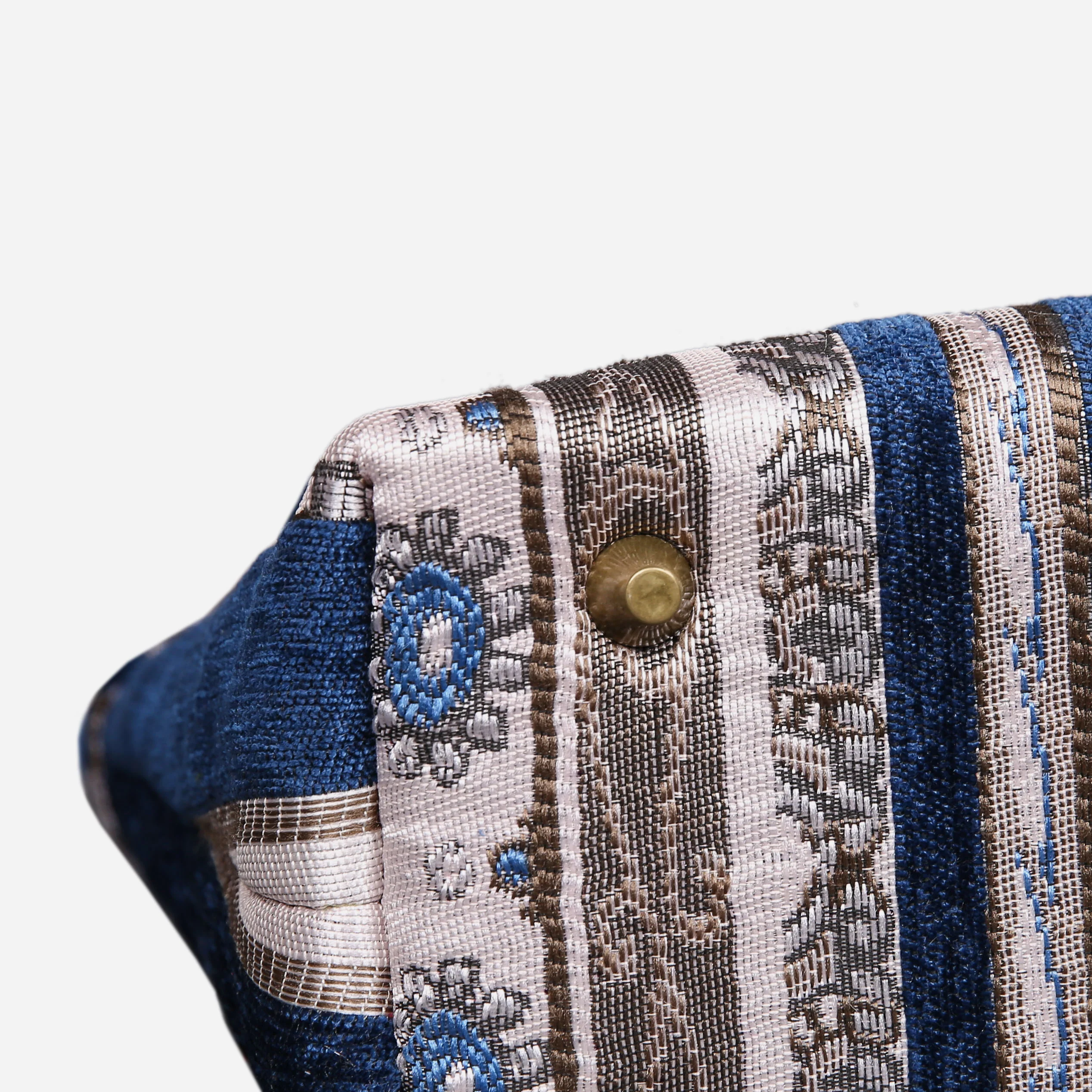 Ethnic Stripes Navy Tuck Lock Carpet Satchel - Image 5