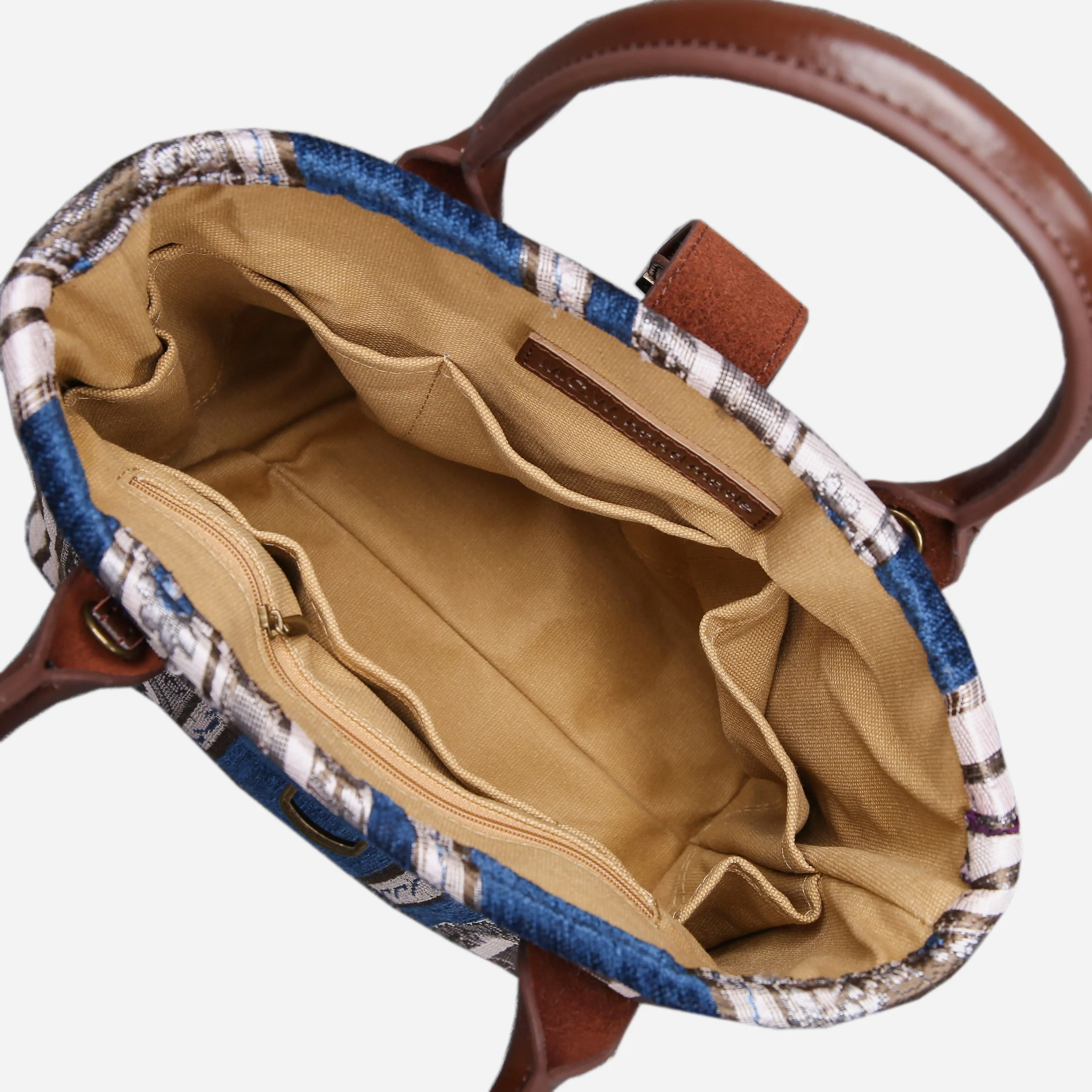 Ethnic Stripes Navy Tuck Lock Carpet Satchel - Image 6
