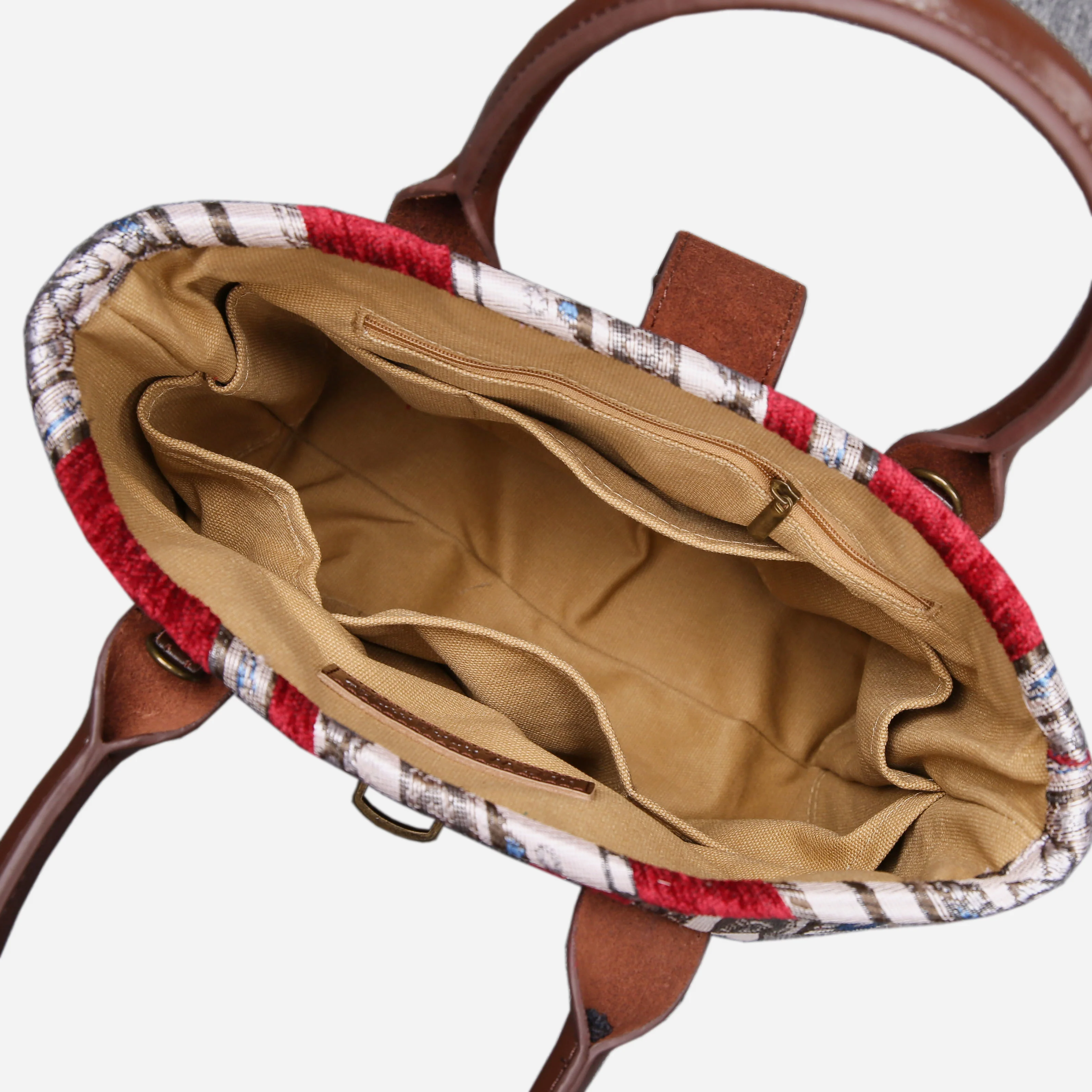 Ethnic Stripes Red Tuck Lock Carpet Satchel - Image 6