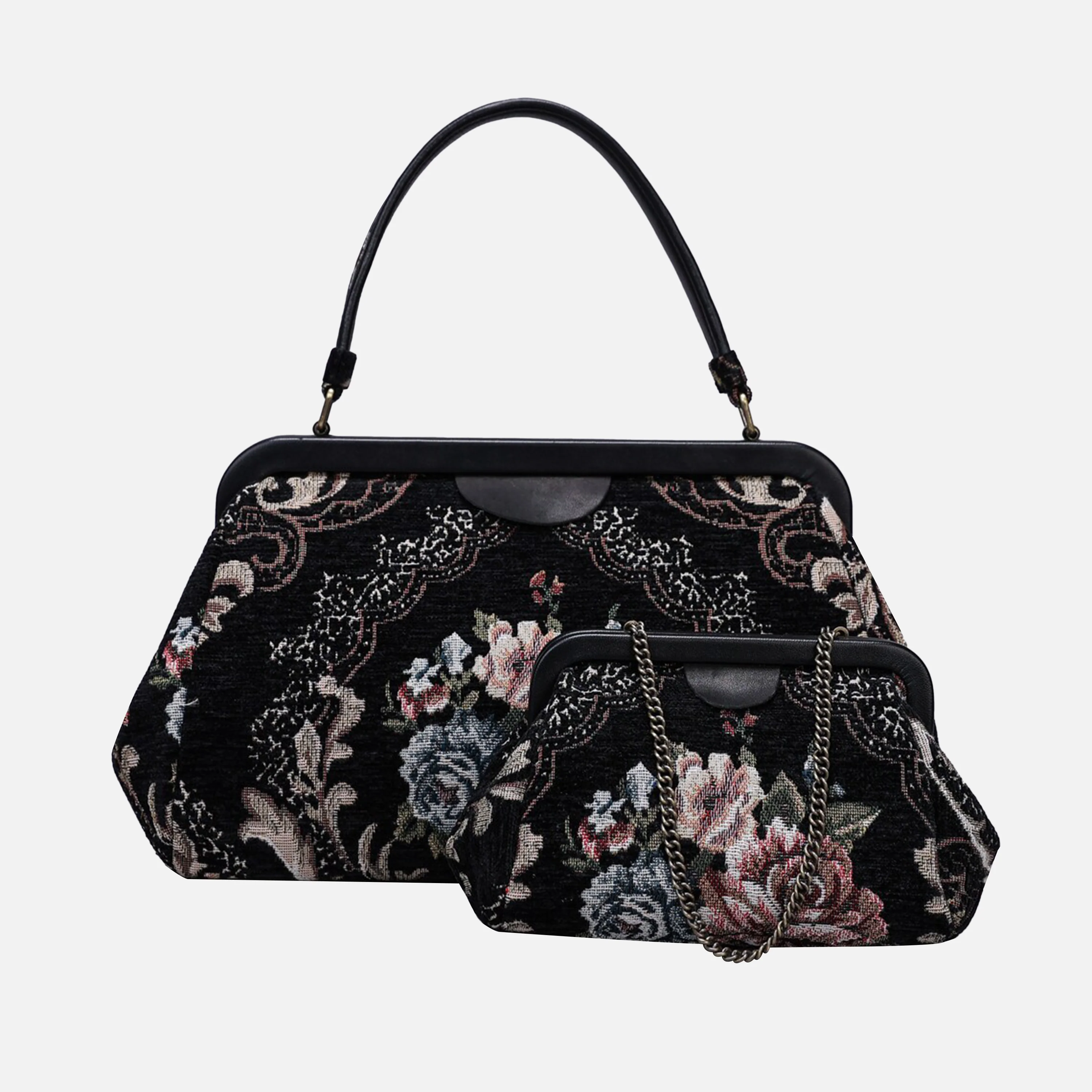 Floral Black Top Handle Purse - Image 7