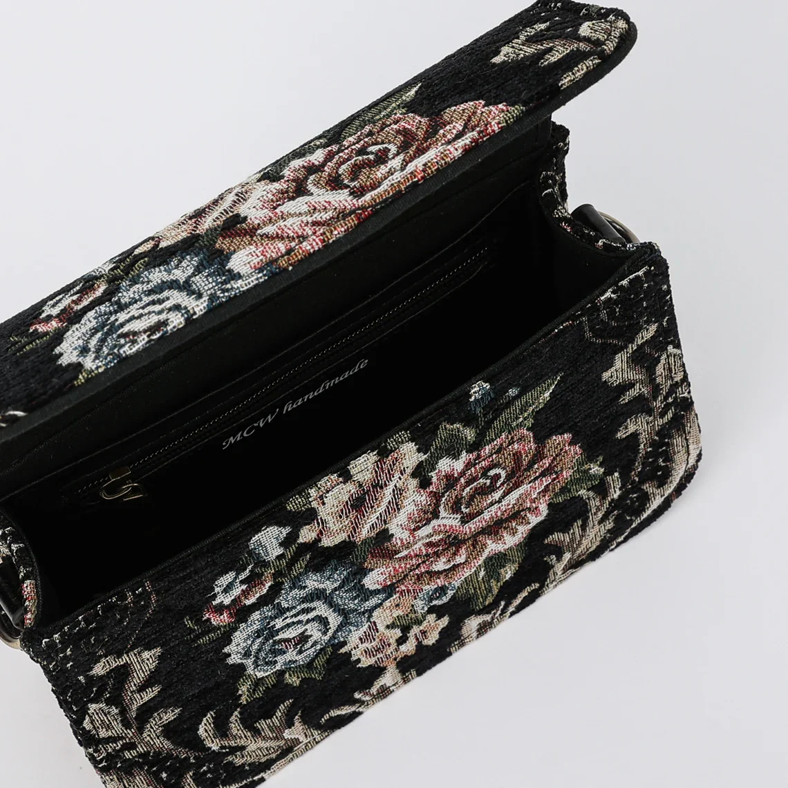 Floral Black Flap Crossbody Bag - Image 7