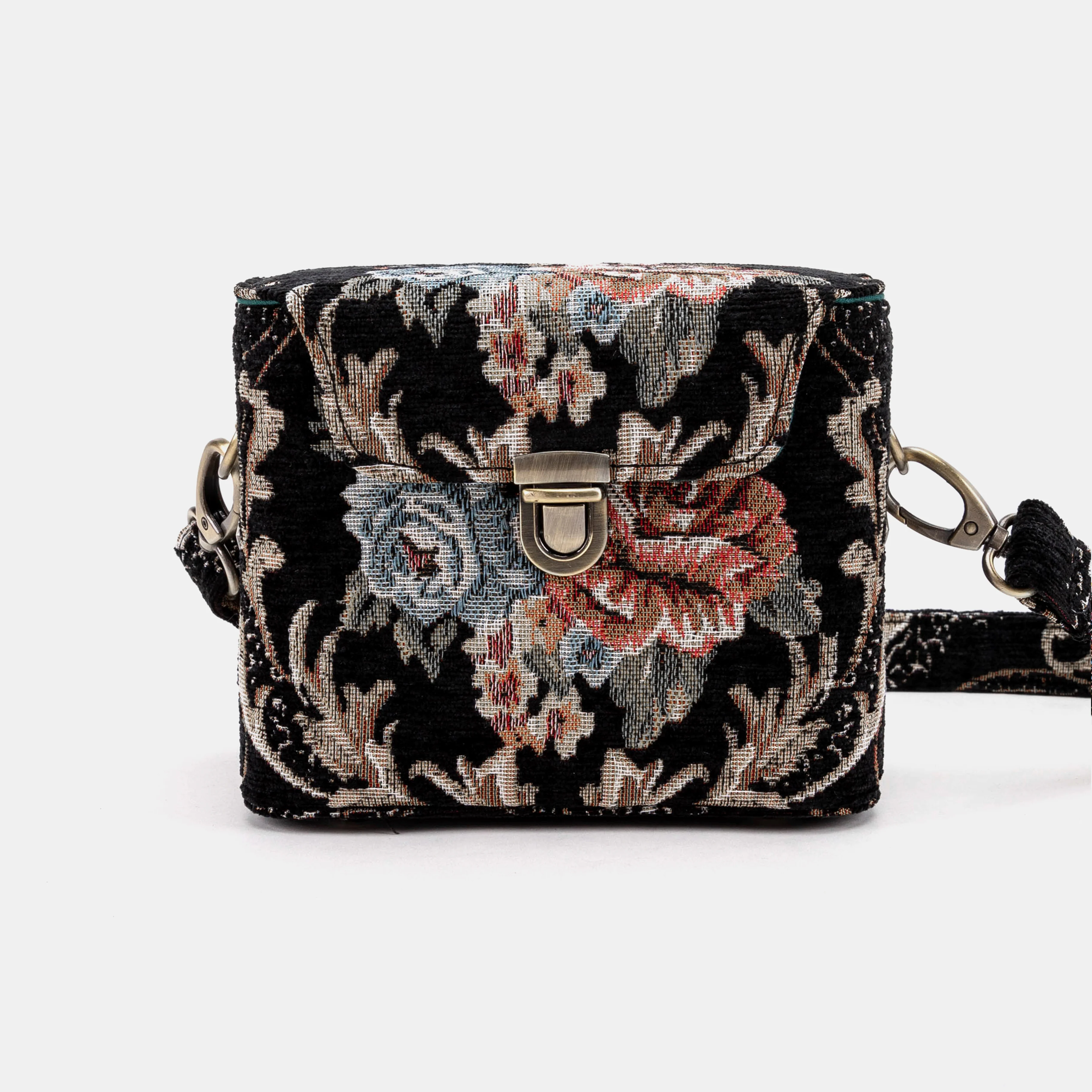Floral Black Emma Small Train Case Crossbody