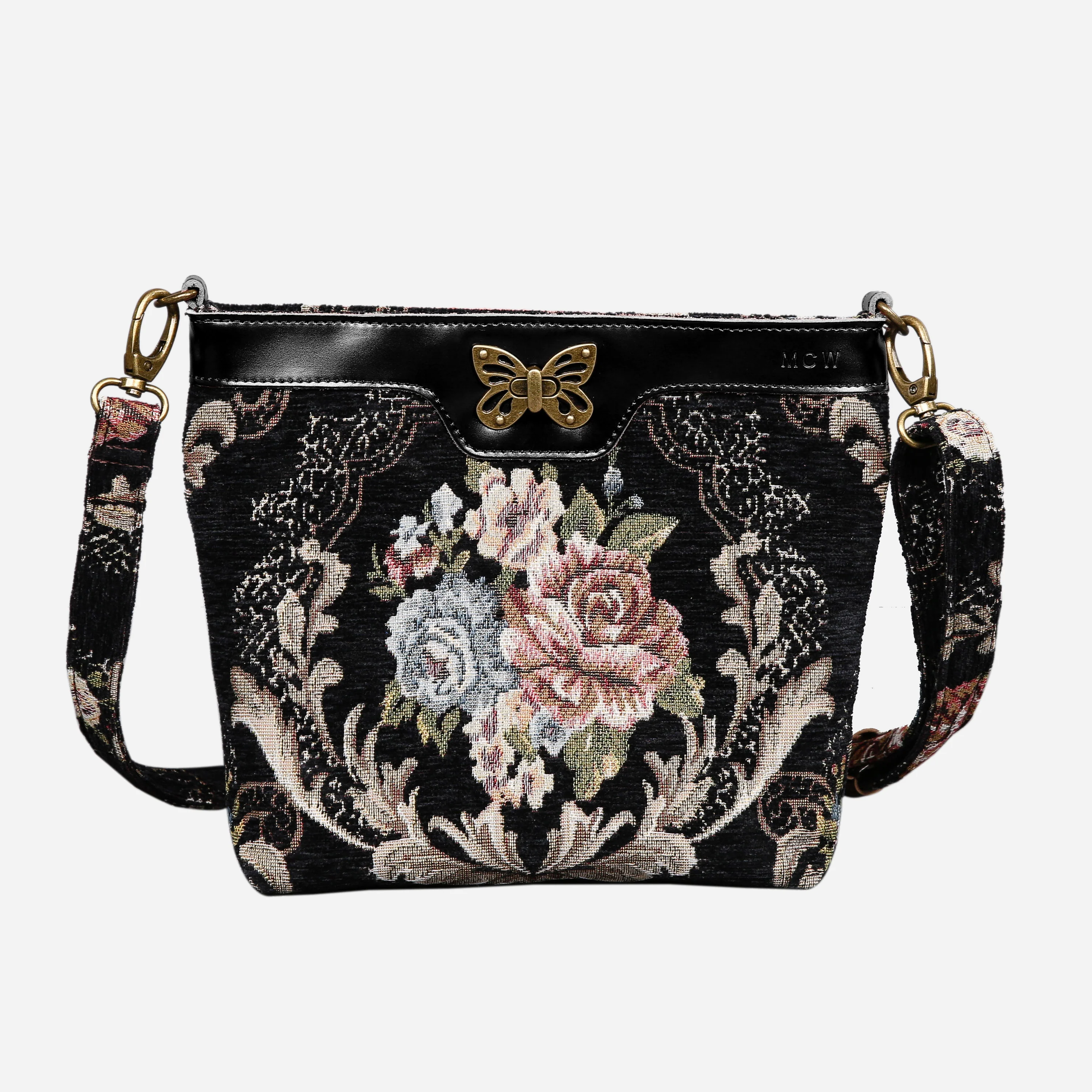 Floral Black Leather Black Butterfly Crossbody Bag - Image 2