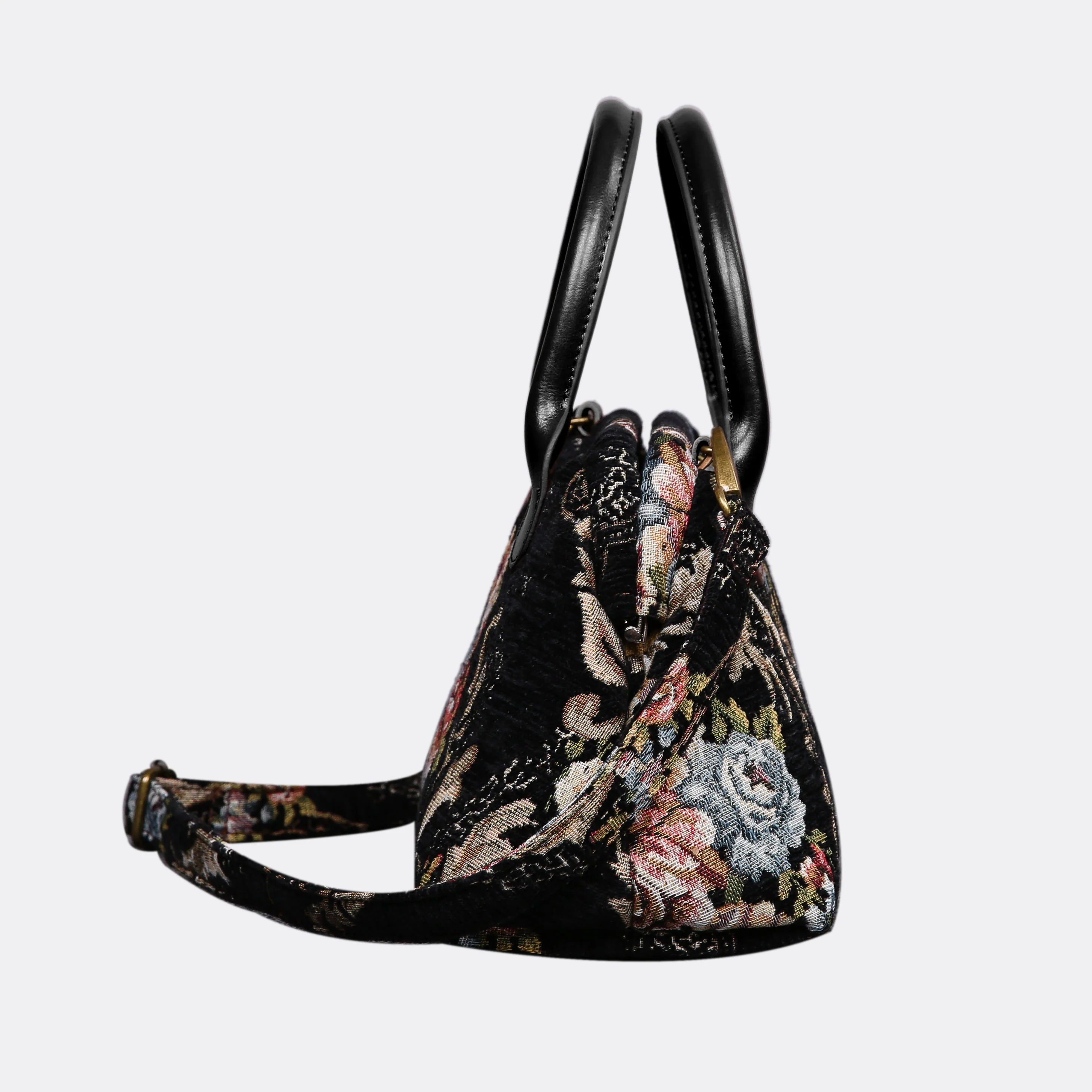 Floral Black Leather Black Carpet Satchel - Image 3
