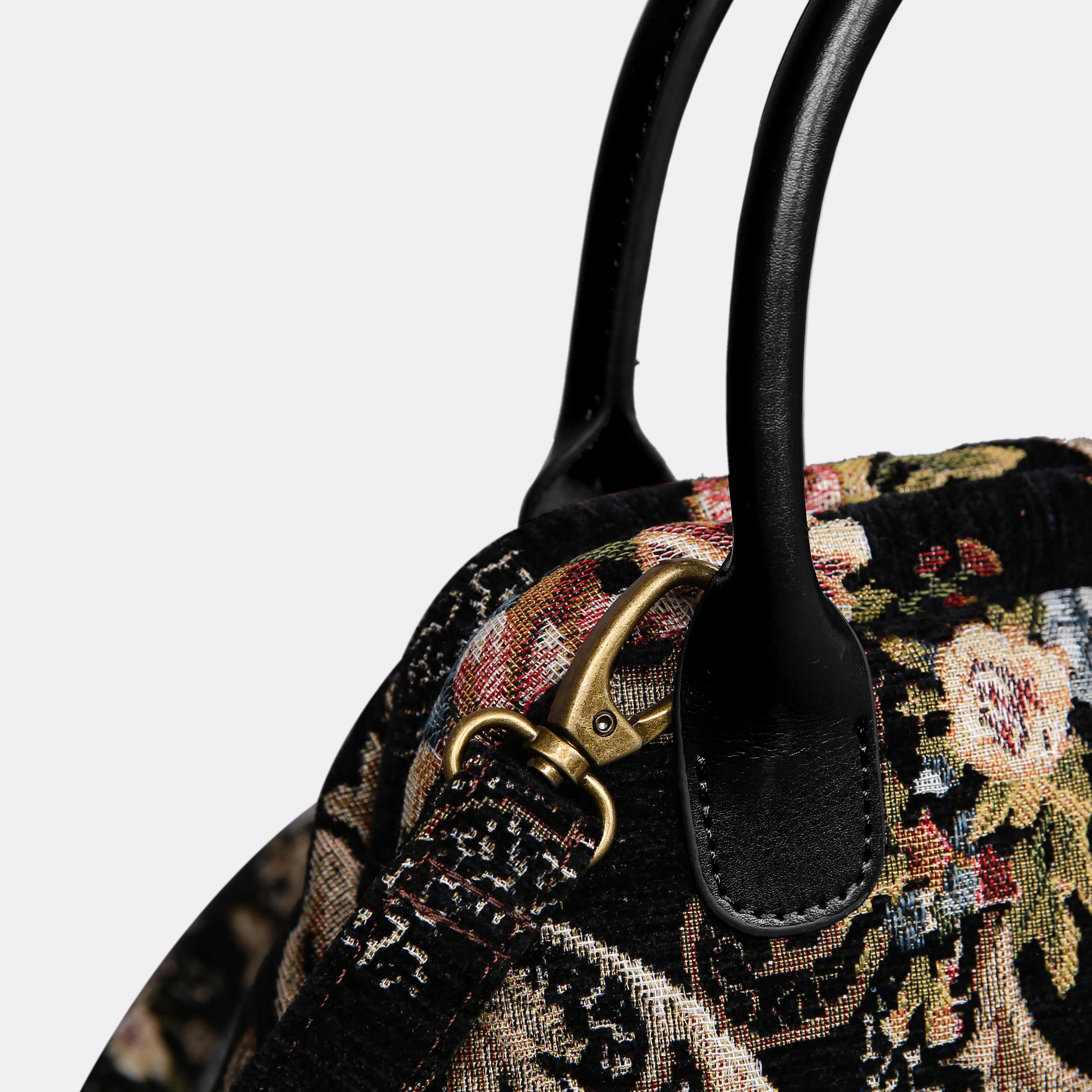 Floral Black Leather Black Carpet Satchel - Image 4