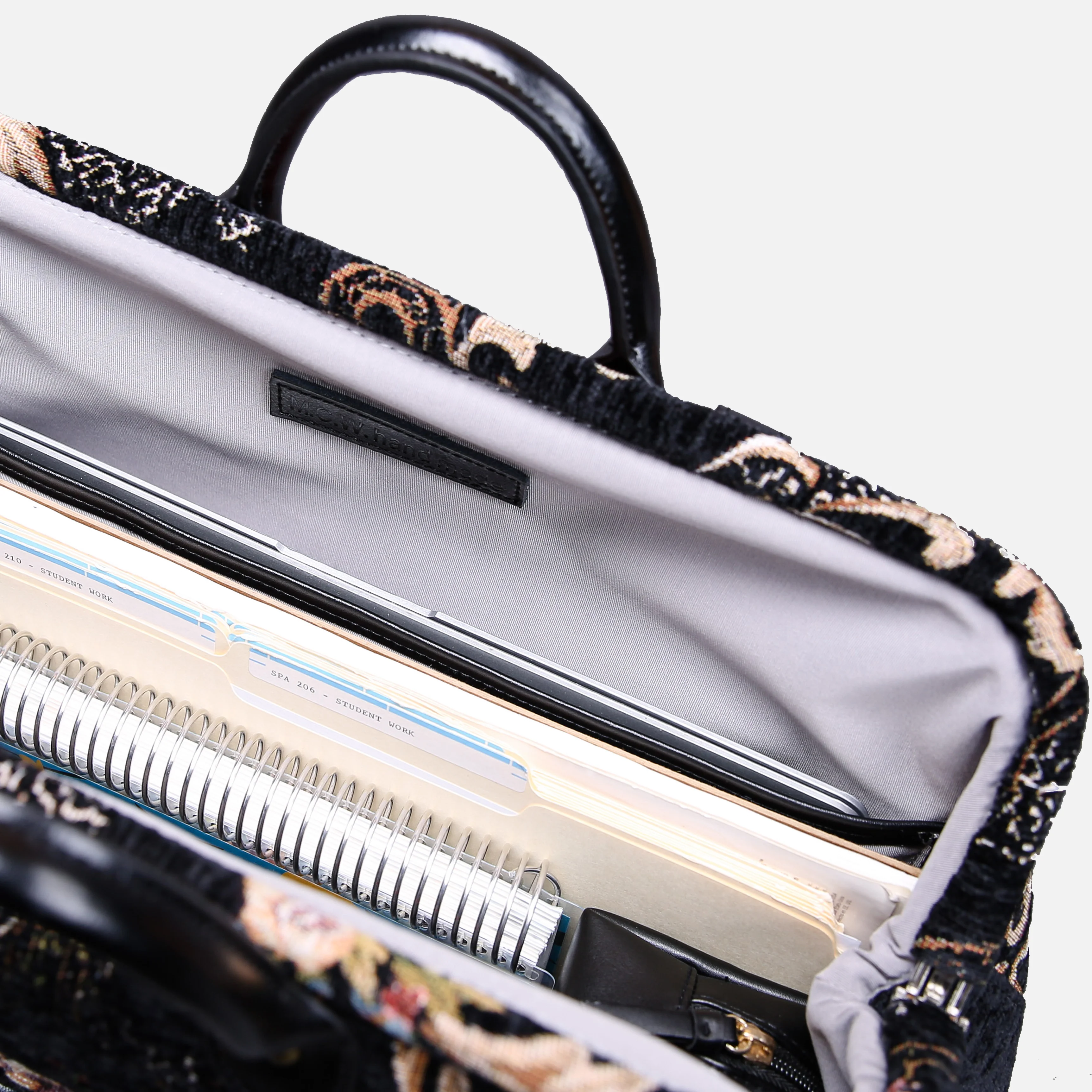 Floral Black Leather Black Laptop Work Bag - Image 9