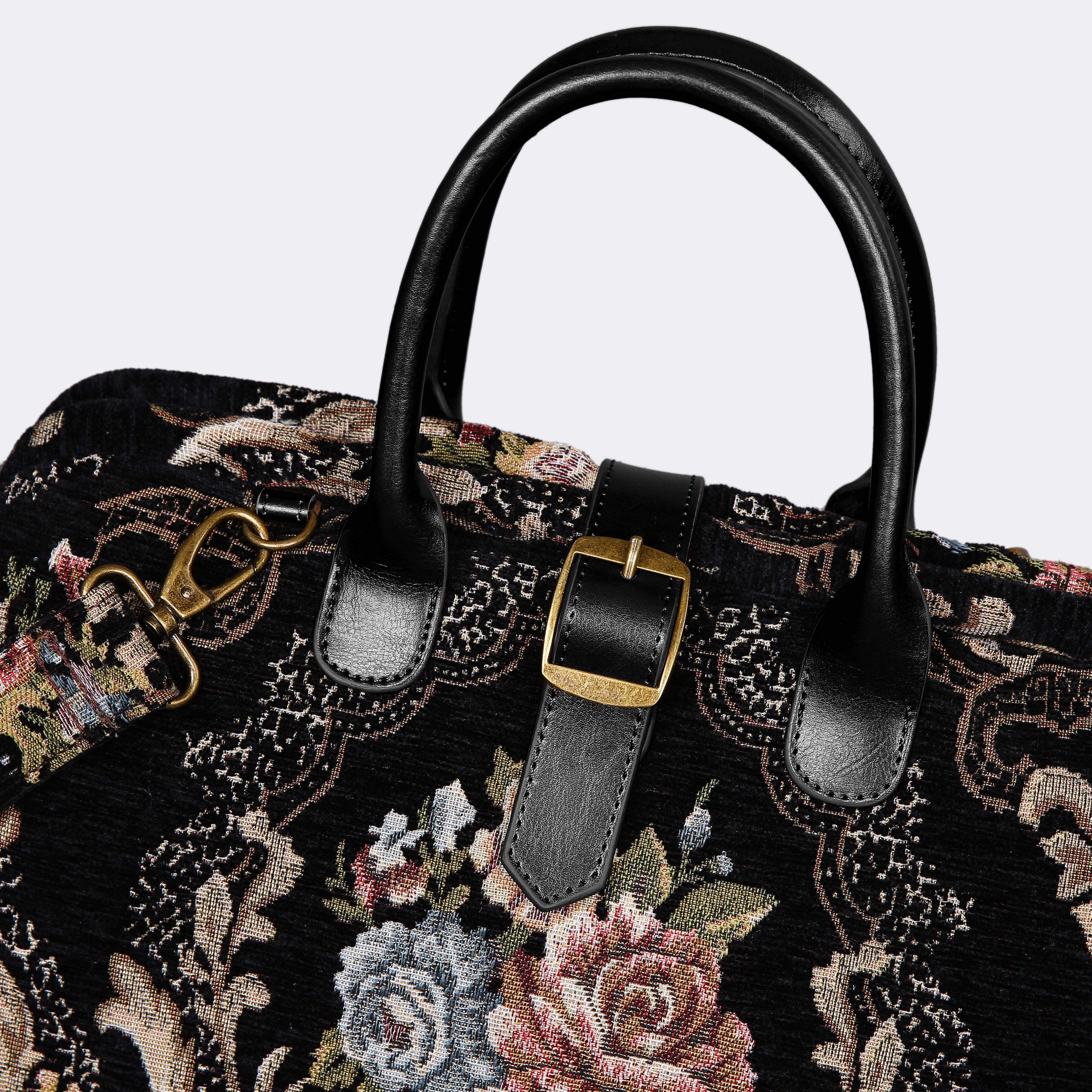 Floral Black Leather Black Mary Poppins Weekender - Image 4
