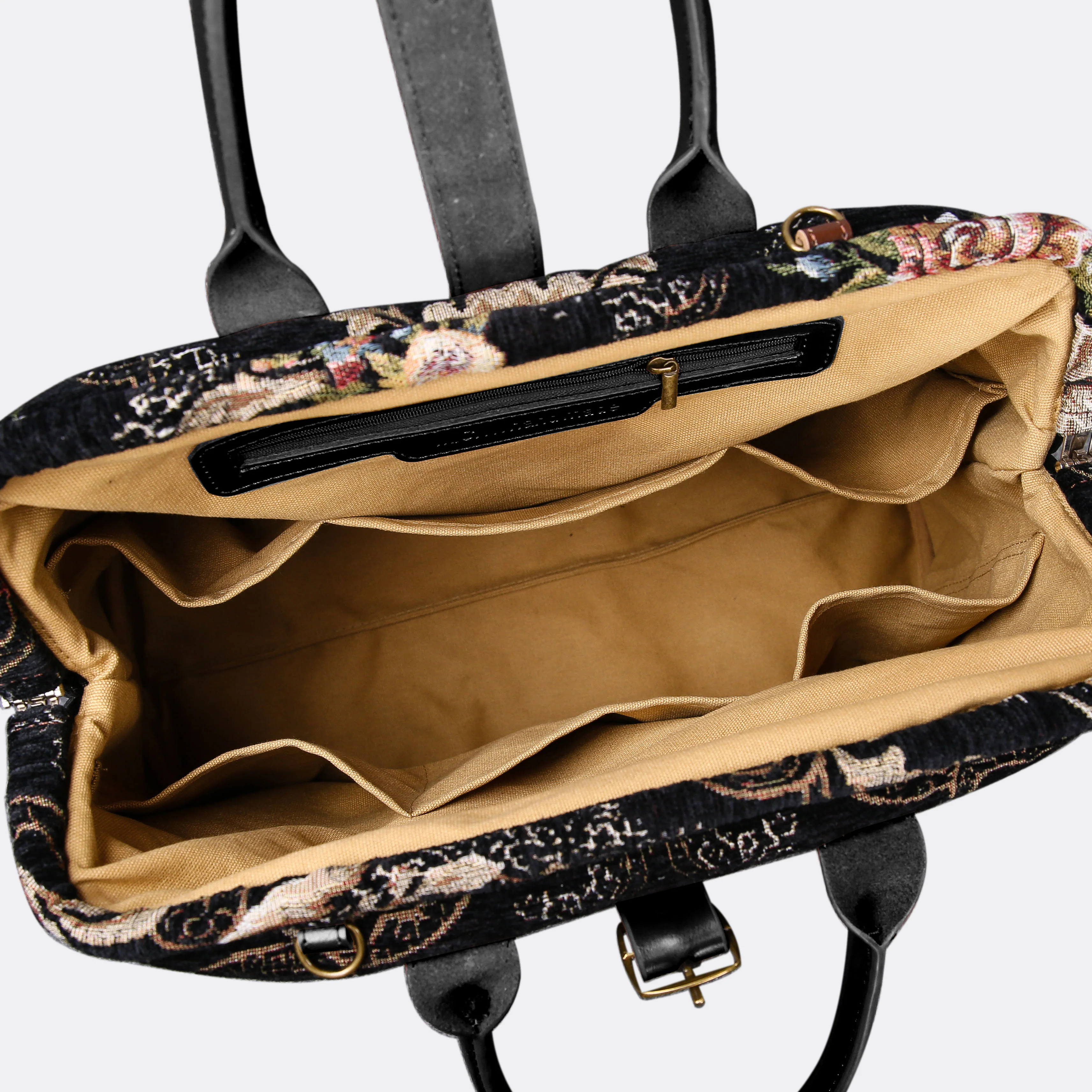 Floral Black Leather Black Mary Poppins Weekender - Image 6