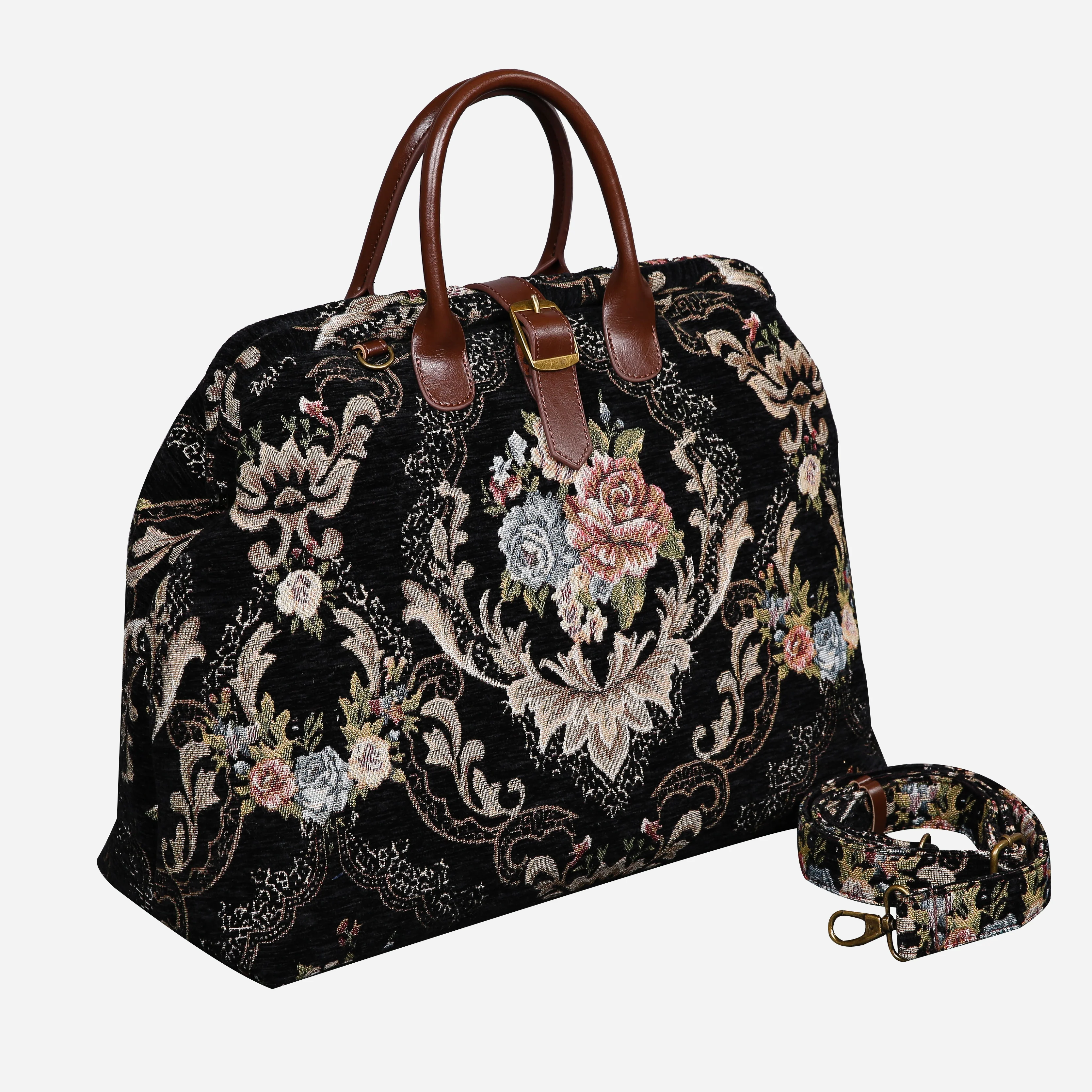 Floral Black Leather Brown Mary Poppins Weekender - Image 2