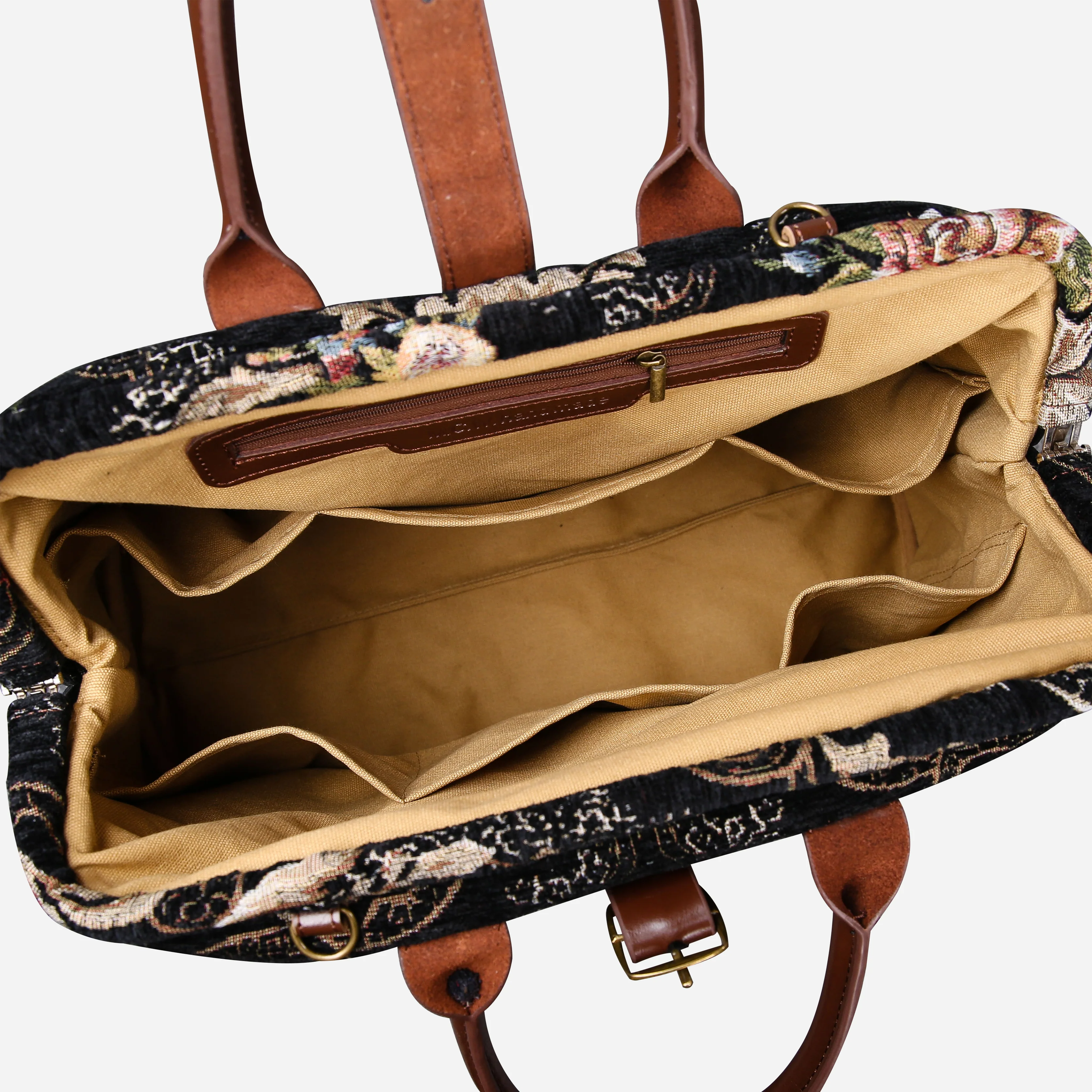 Floral Black Leather Brown Mary Poppins Weekender - Image 6