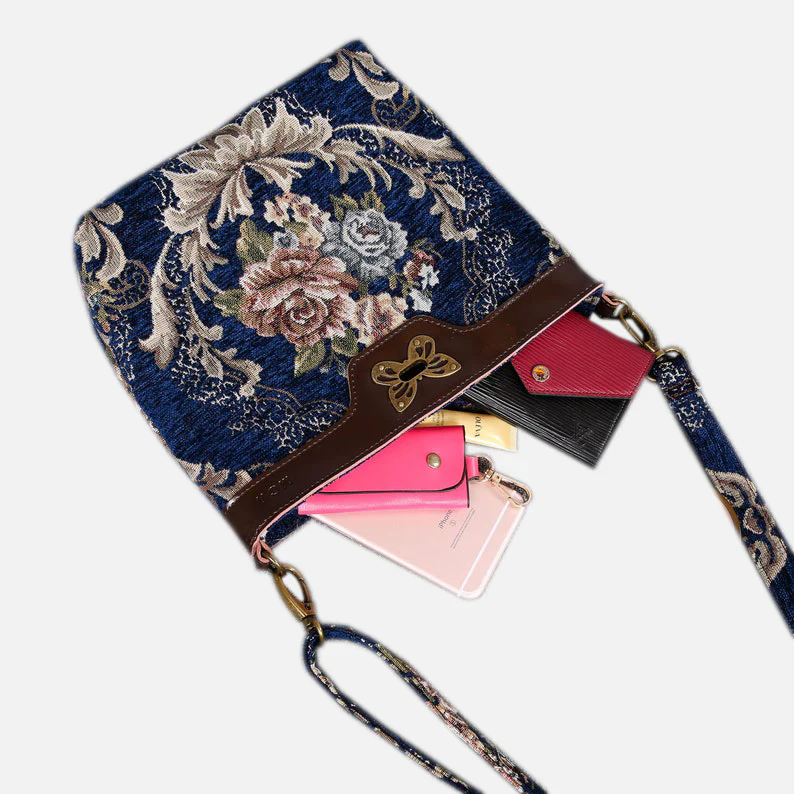Floral Blue Butterfly Crossbody Bag - Image 6