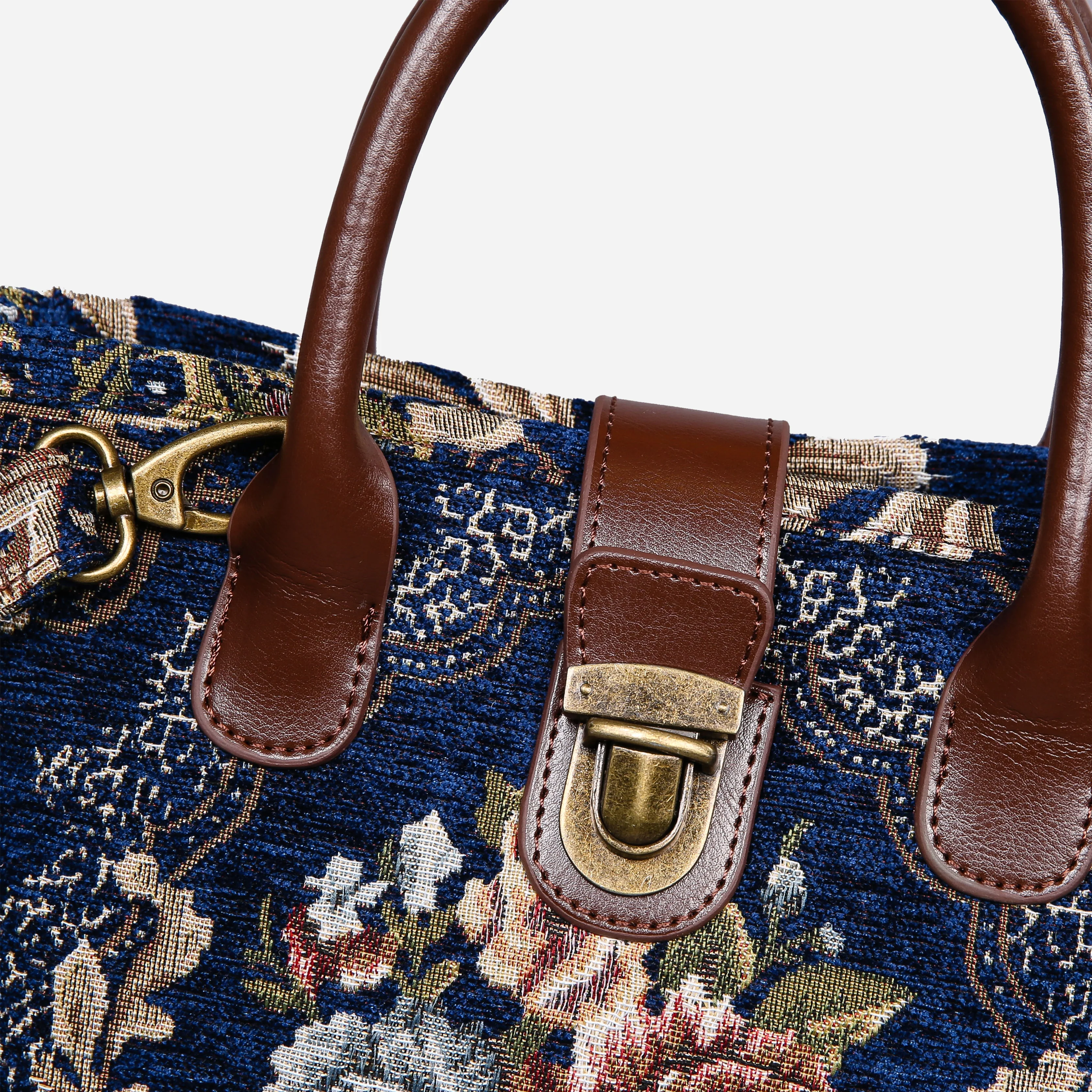 Floral Blue Tuck Lock Carpet Satchel - Image 4